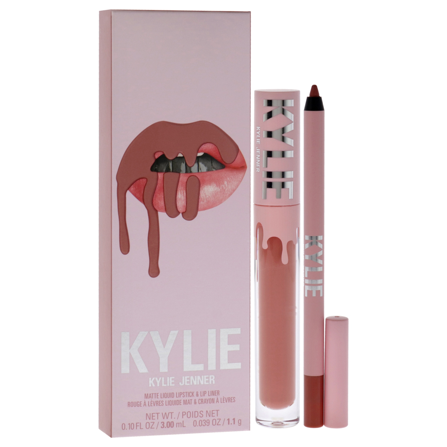 Matte Lip Kit - 802 Candy K by Kylie Cosmetics for Women - 2 Pc 0.10oz Matte Liquid Lipstick, 0.039oz Lip Liner