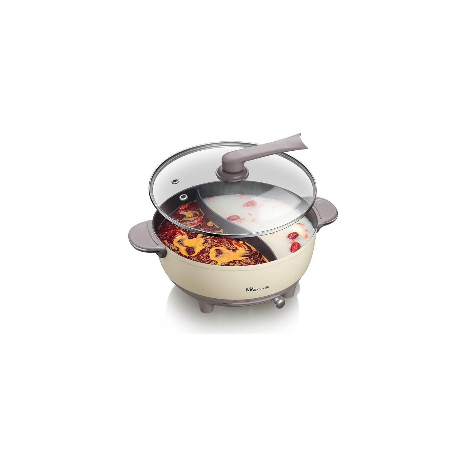 Bear Electric Hot Pot, 6L Electric Cooker- Multi-Functional Pot for Shabu-shabu, Noodles, Soup, 1500W Dual-Sided Shabu Hot Pot -Yellow