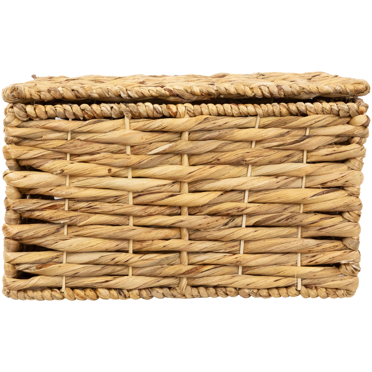 Set of 3 Camel Beige Woven Water Hyacinth Lidded Square Storage Baskets 15.5"