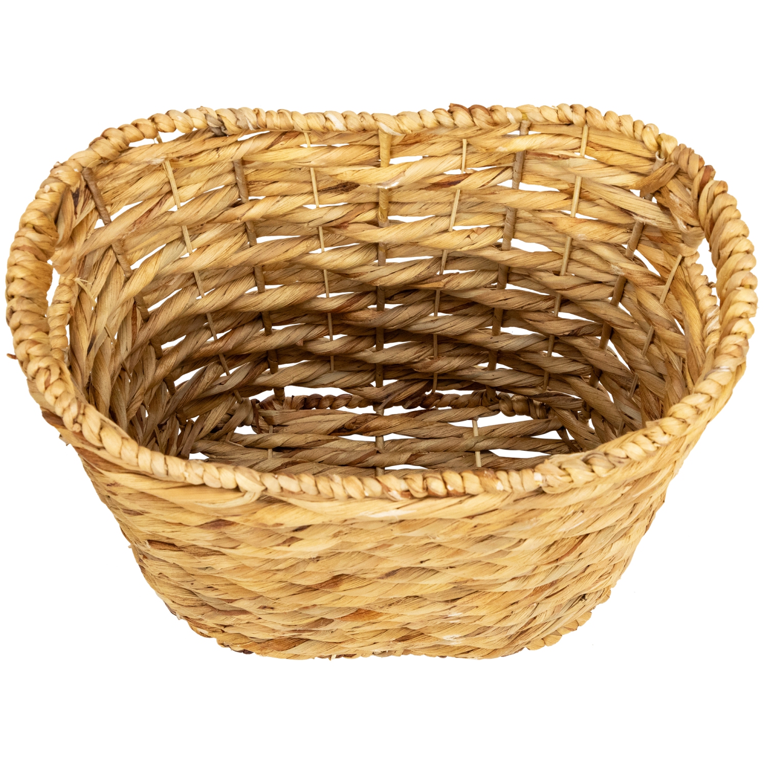 Set of 3 Oval Braid Weave Water Hyacinth Baskets with Built-in Handles 17.25"