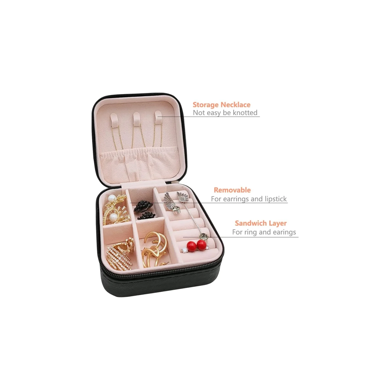 Portable Black Mini Jewelry Travel Case Organizer for Rings, Earrings, Necklaces - Small Display Storage Box, Ideal for Gifts