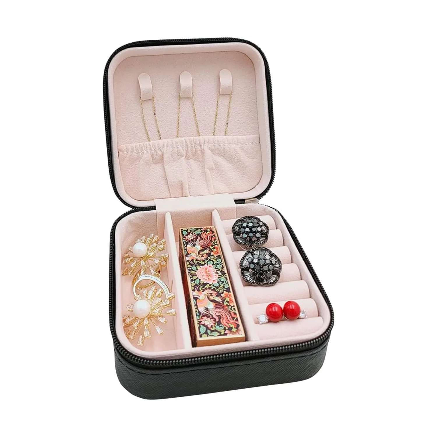Portable Black Mini Jewelry Travel Case Organizer for Rings, Earrings, Necklaces - Small Display Storage Box, Ideal for Gifts