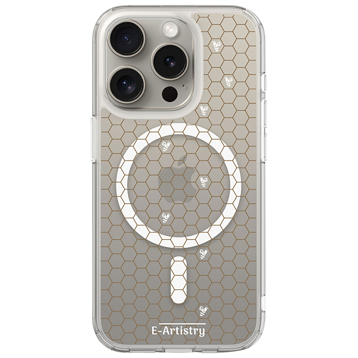 E-Artistry Signature Honeycomb Fitted Hard Shell Case w/ MagSafe for iPhone 15 Pro - Clear - White/Gold