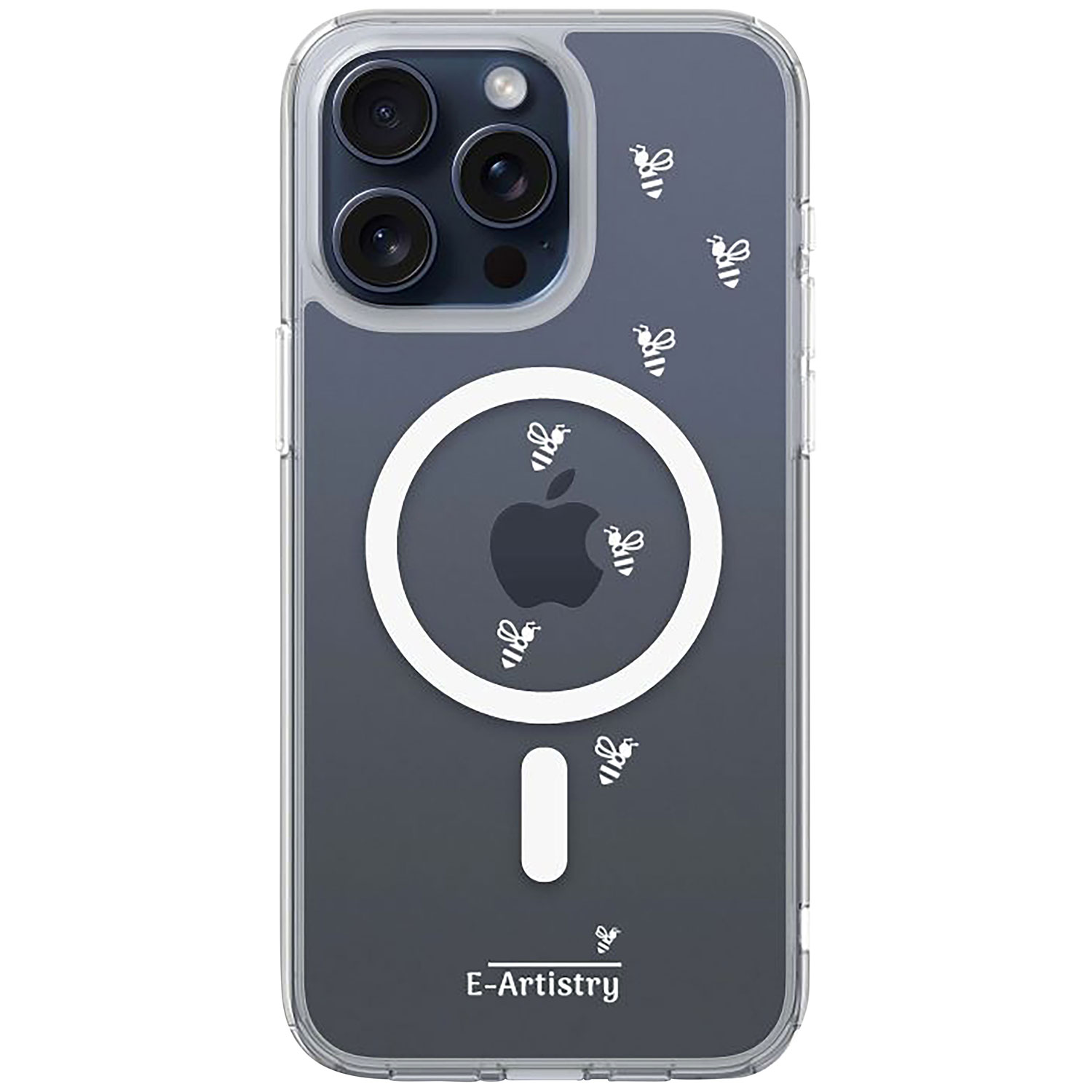 Étui rigide ajusté Signature Bee Spiral d'E-Artistry avec MagSafe pour iPhone 15 Pro - Transparent/Blanc