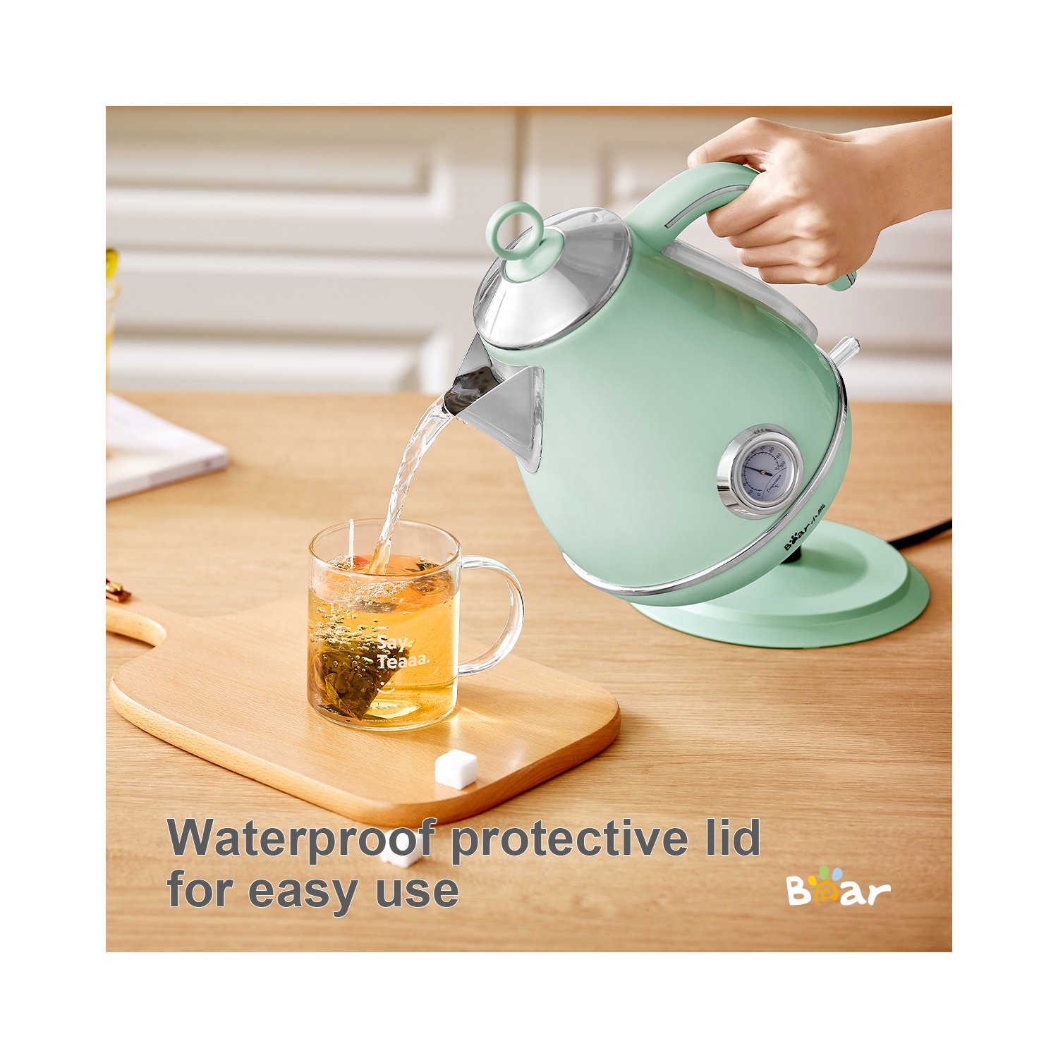 Bear 1.7L Electric Kettle, pyramid portable electric hot water and coffee. 1500W （MINT GREEN）
