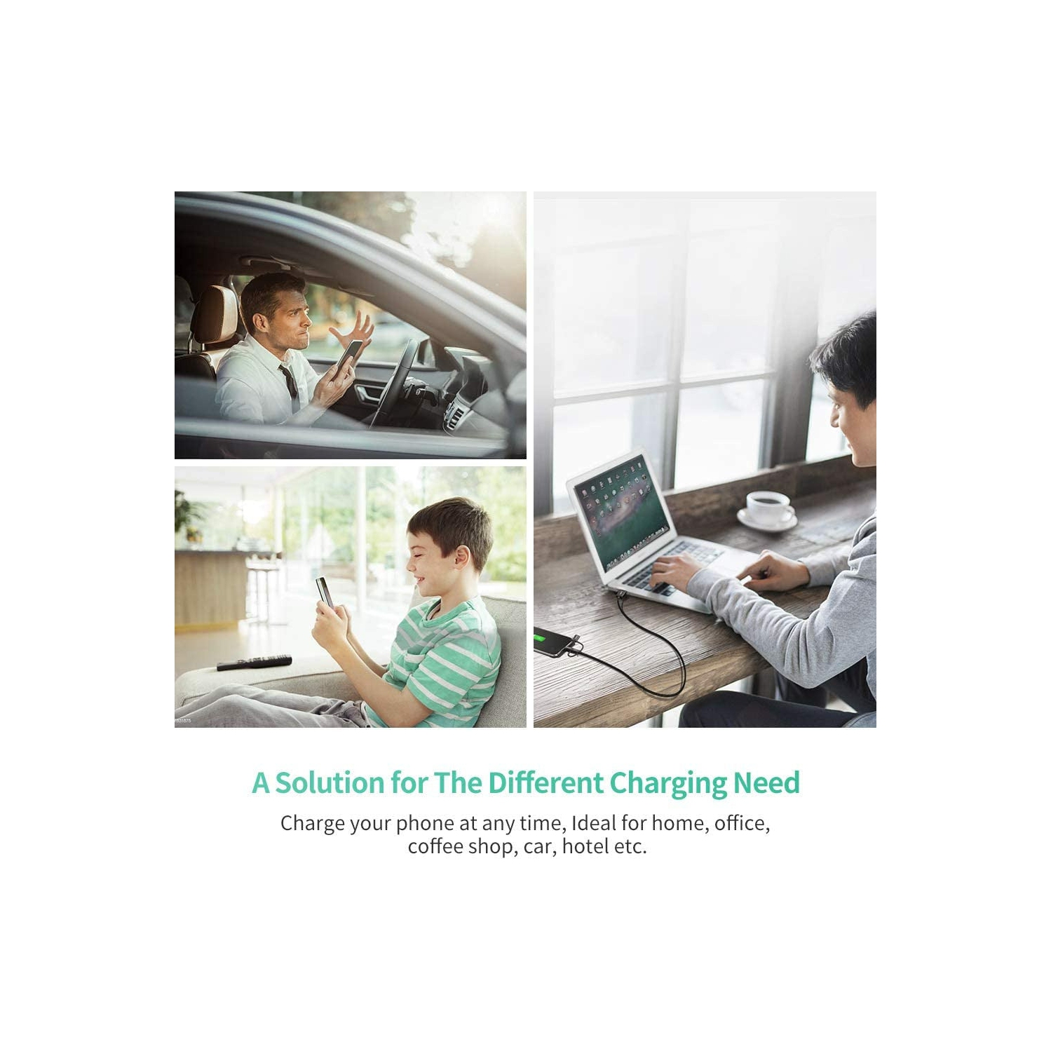 [3 Pack] USB 2.0 to Micro USB+Lightning+Type C Data Cable-Black