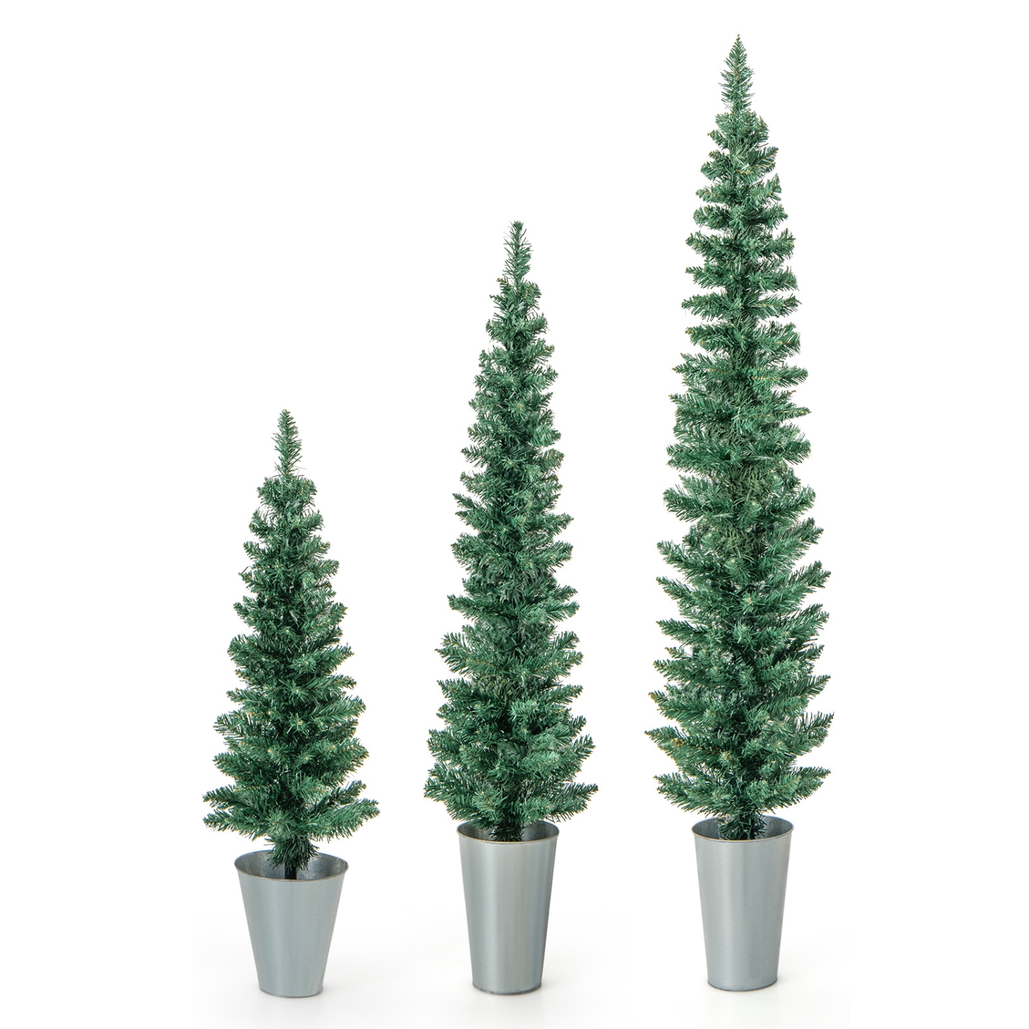 Topbuy 3' & 4' & 5' Potted Artificial Christmas Tree Set of 3 Pencil Xmas Trees w/ 120 & 140 & 160 Branch Tips
