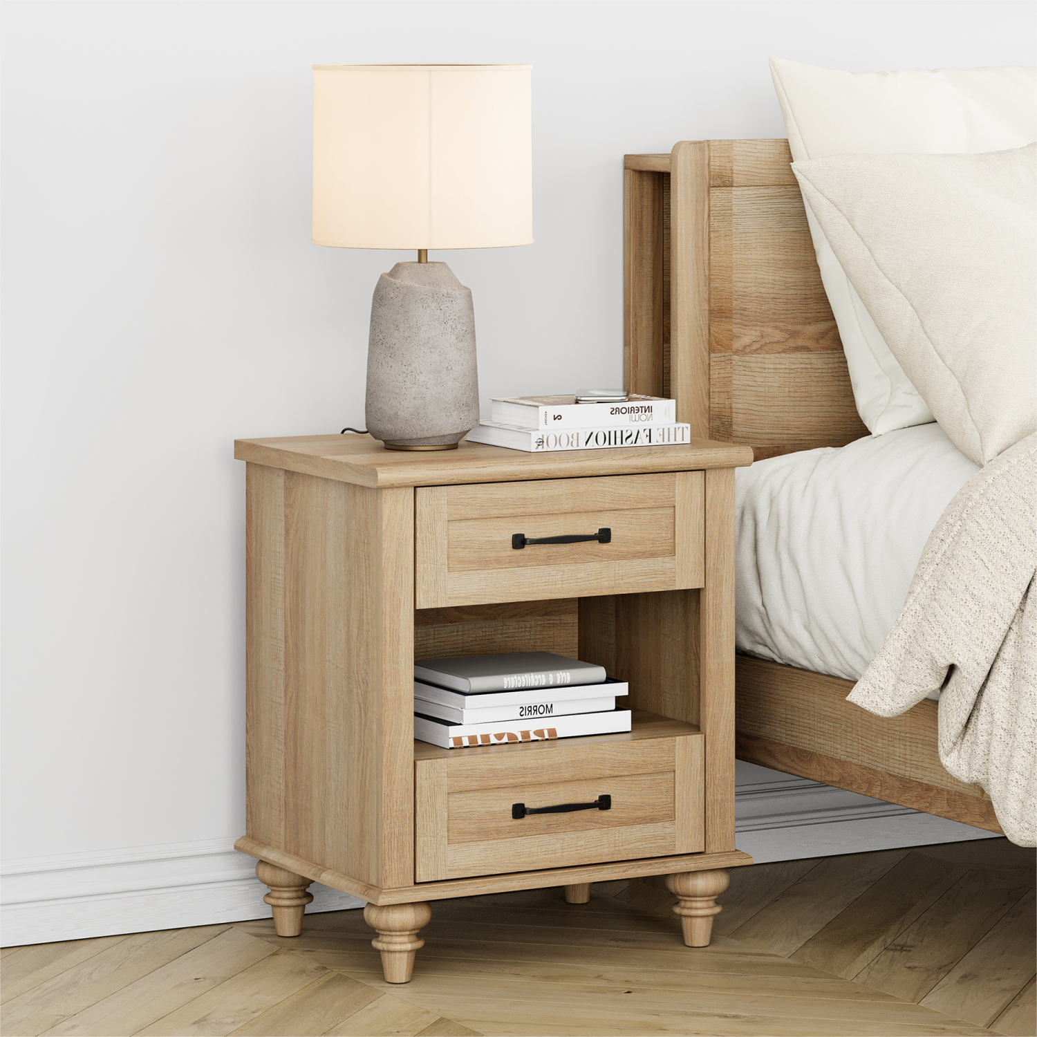Table d'appoint WAMPAT avec tiroir et table de chevet avec SOUS-station de chargement, table d'extrémité Farmhouse pour le salon, Chambre