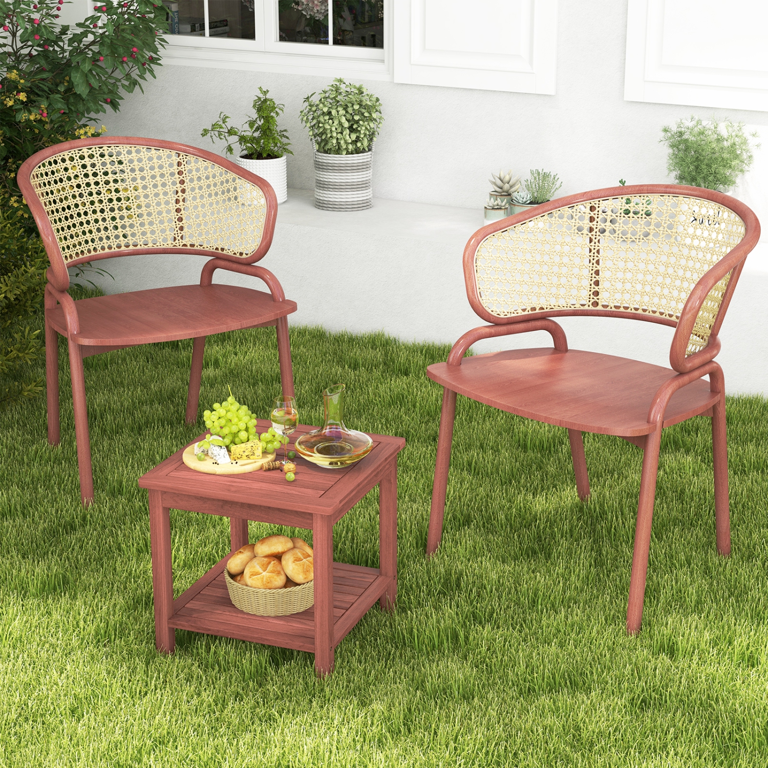 Topbuy 1pc/2pcs Patio Side Table Double-Tier Acacia Wood End Table Slatted Tabletop & Shelf Outdoor Small Side Table with Storage