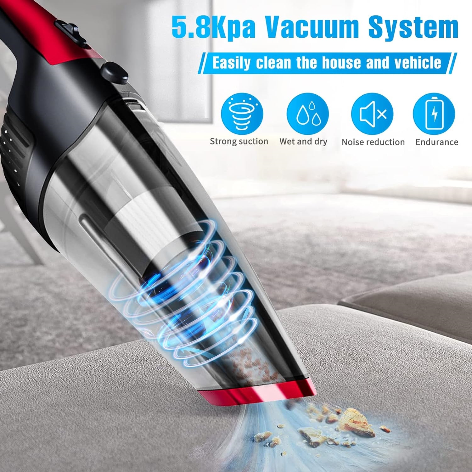 Handheld Vacuum Cleaner Cordless, Rechargeable, Powerful Suction Cleaner, Portable Hand Vacuum for Pet Hair Home and Car Cleaning, Wet & Dry
