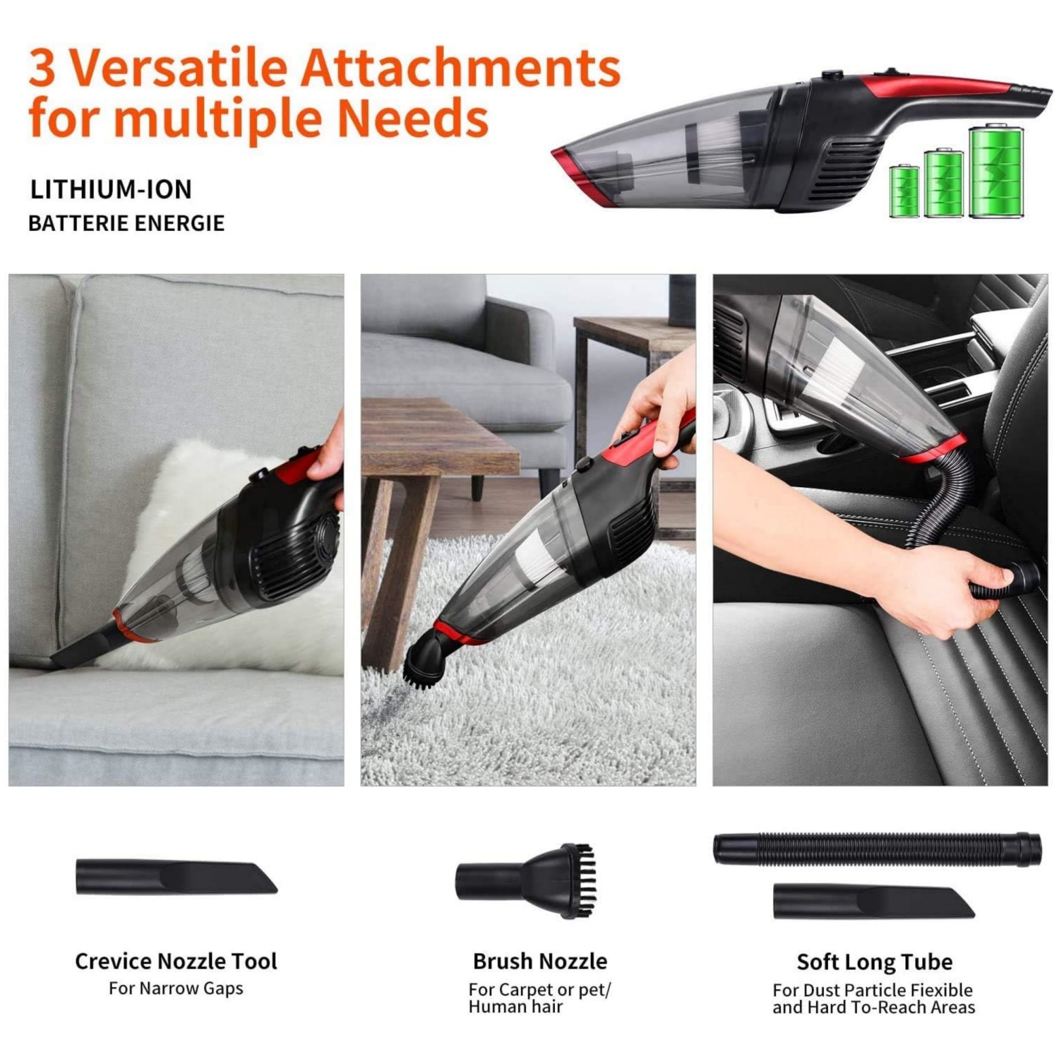 Handheld Vacuum Cleaner Cordless, Rechargeable, Powerful Suction Cleaner, Portable Hand Vacuum for Pet Hair Home and Car Cleaning, Wet & Dry