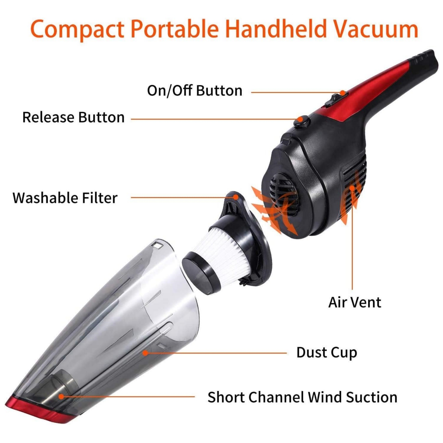 Handheld Vacuum Cleaner Cordless, Rechargeable, Powerful Suction Cleaner, Portable Hand Vacuum for Pet Hair Home and Car Cleaning, Wet & Dry