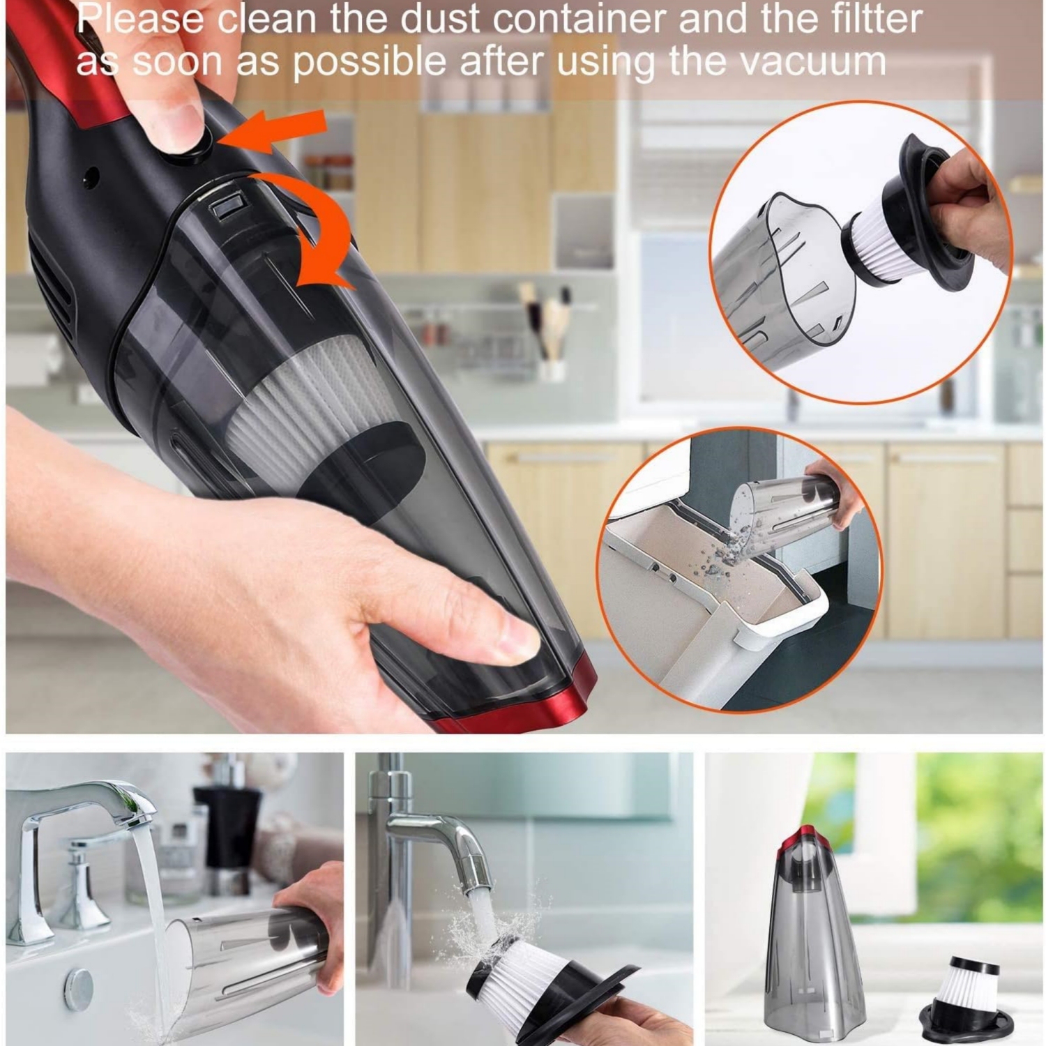 Handheld Vacuum Cleaner Cordless, Rechargeable, Powerful Suction Cleaner, Portable Hand Vacuum for Pet Hair Home and Car Cleaning, Wet & Dry