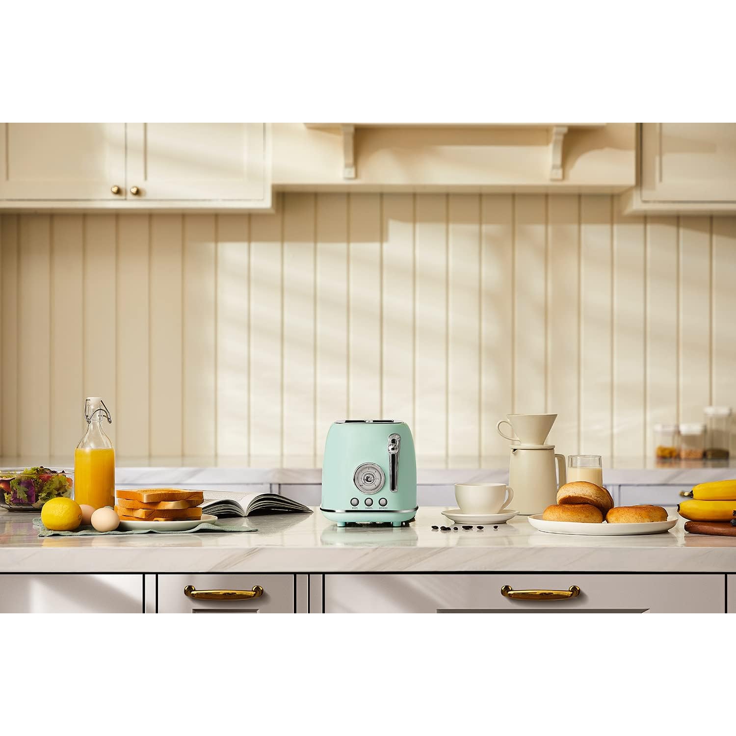 BEAR Toaster, 2 Slice, Extra Wide Slots, Retro Stainless Steel with High Lift Lever, Bagel and Muffin Function, Removal Crumb Tray, DSL-P02D5