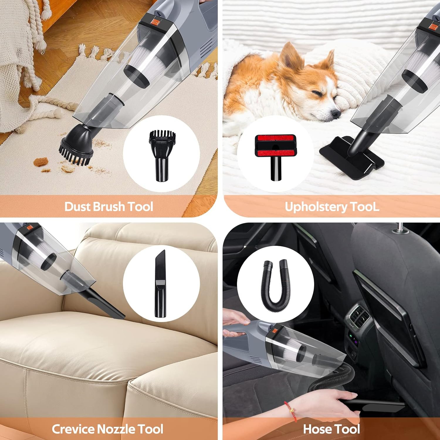 Handheld Vacuum Cordless, Upgraded 6400PA Super Suction Power Car Vacuum for Dry Clean, Portable Vacuum Cleaner 2000mAh Lithium Battery, 11.1V Vac