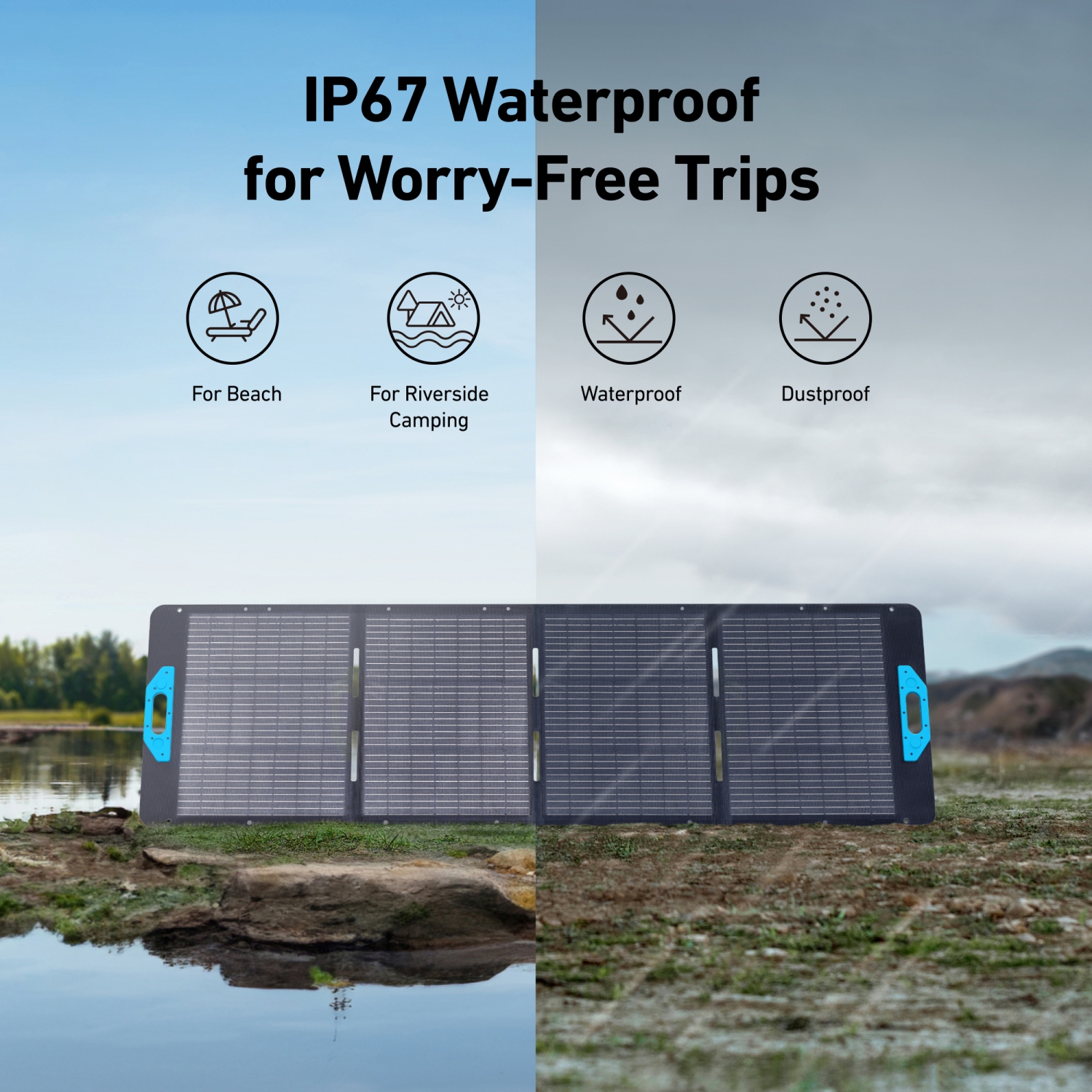 Anker SOLIX PS200 Monocrystalline Portable Solar Panel, 4 Set Angles, IP67 Waterproof, 1.5X Conversion