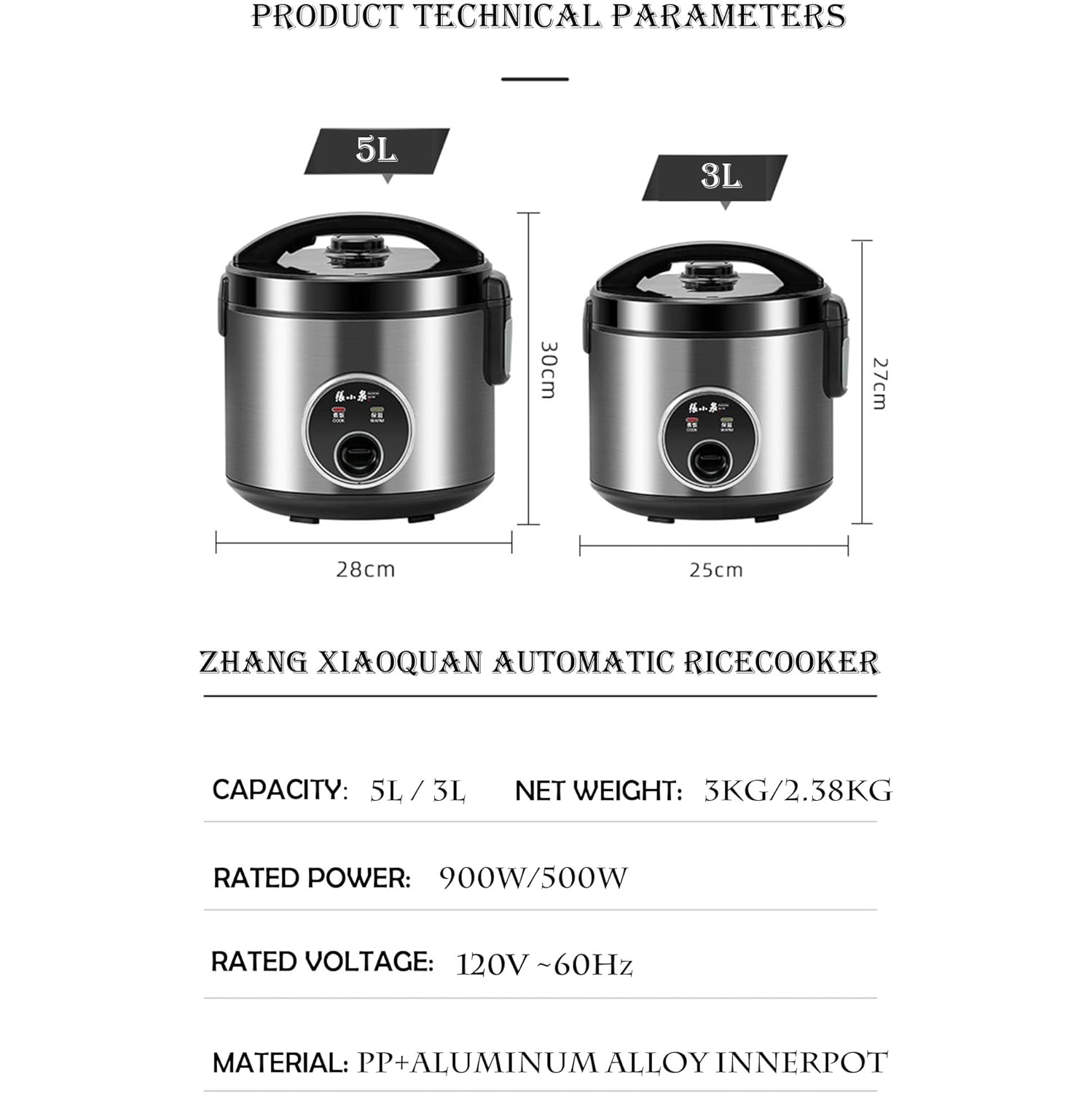 Cuiseur à riz ZhangXiaoQuan 5,5Cup, 3&nbsp;L, avec cuiseur à vapeur et récipient intérieur antiadhésif, ZCFB-102, utilisation simple à une touche