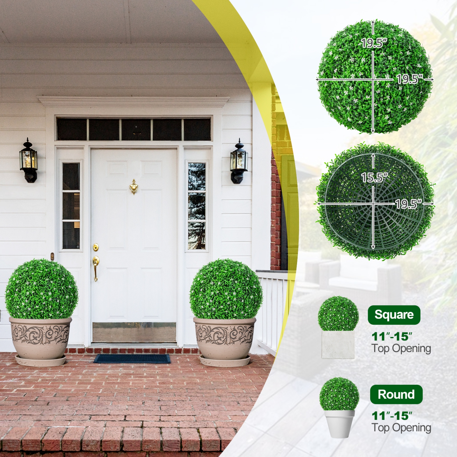 Topbuy 2 PCS Artificial Boxwood Topiary Balls 19.5" Faux Plants Decorative Boxwood Balls with White Flowers & Holly Leaves