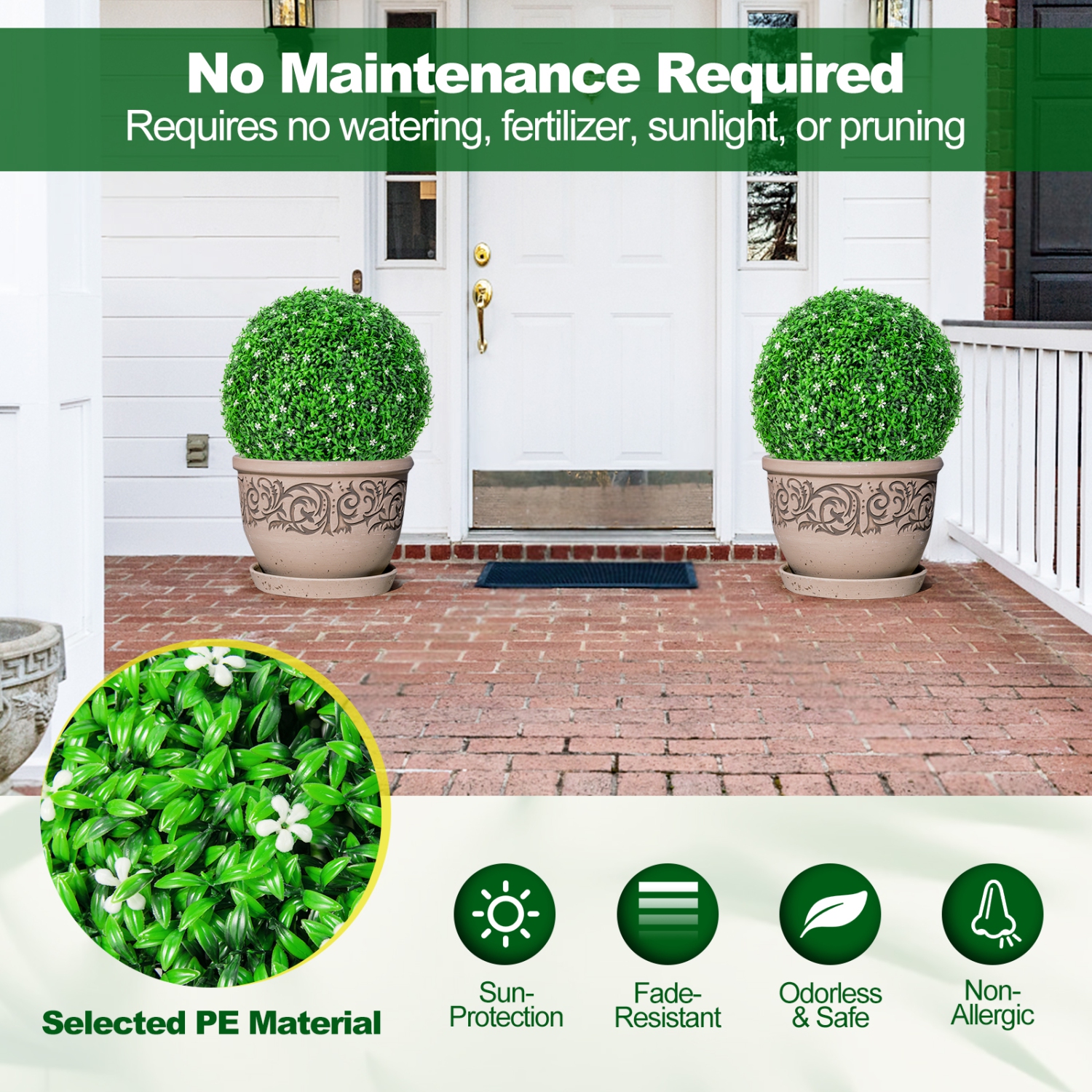 Topbuy 2 PCS Artificial Boxwood Topiary Balls 19.5" Faux Plants Decorative Boxwood Balls with White Flowers & Holly Leaves