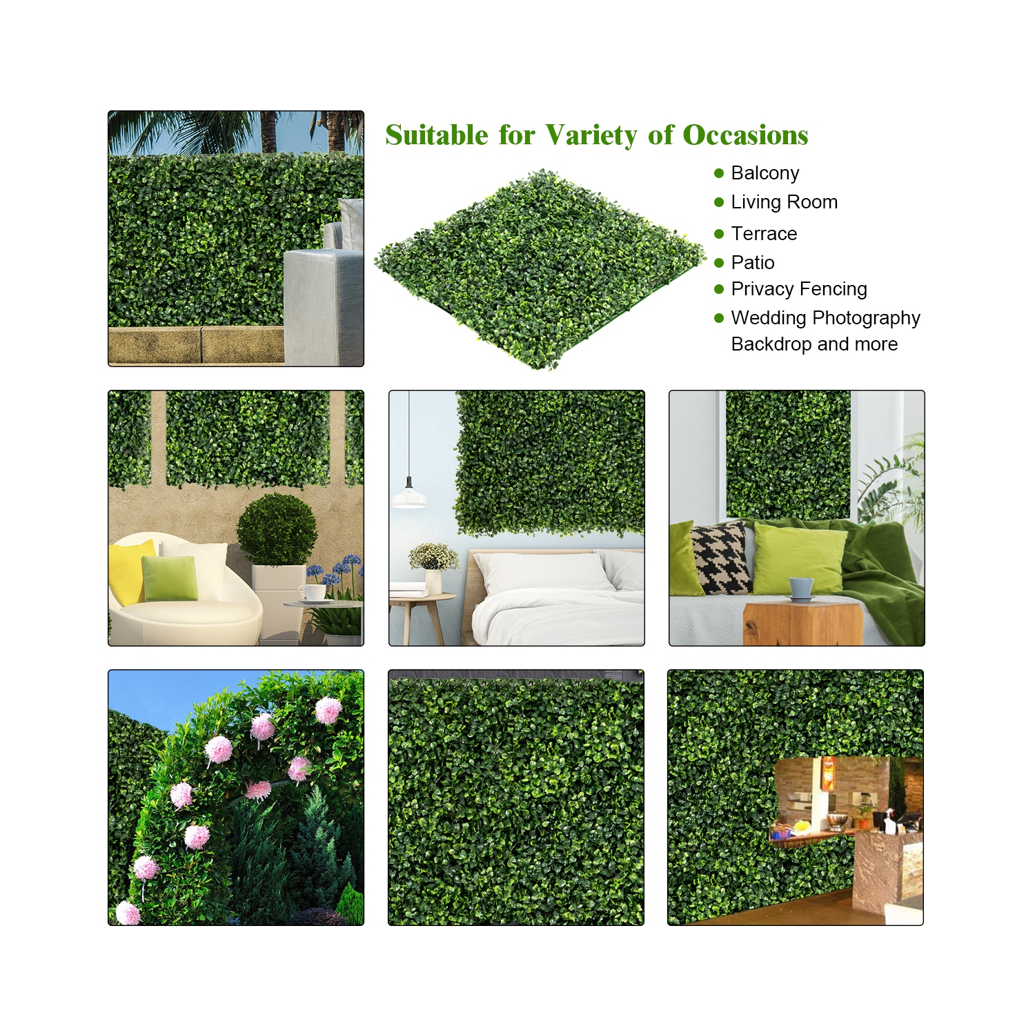 Topbuy 12-Piece 20" x 20" Artificial Topiary Hedge Privacy Fence Boxwood Wall Panel