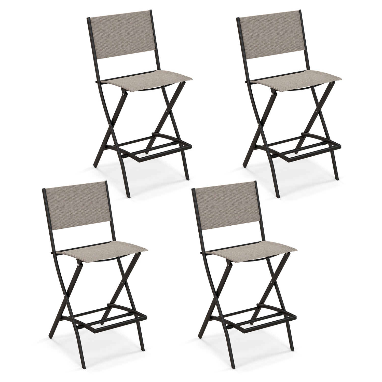 Topbuy Outdoor Barstools Set of 2/4 Counter Height Folding Bar Chairs with Back and Footrest Versatile Patio Dining Chairs Coffee