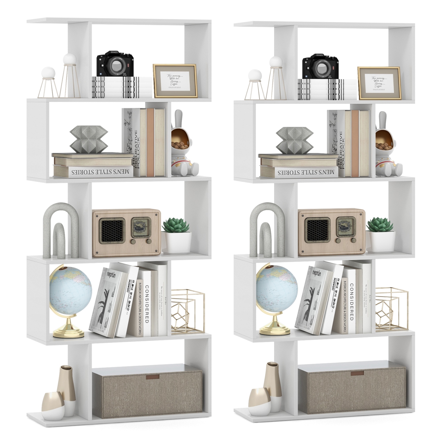 Topbuy 5-Tier Storage Rack Bookshelf, 57 Inch Tall, MDF + Plastic, For Home Office