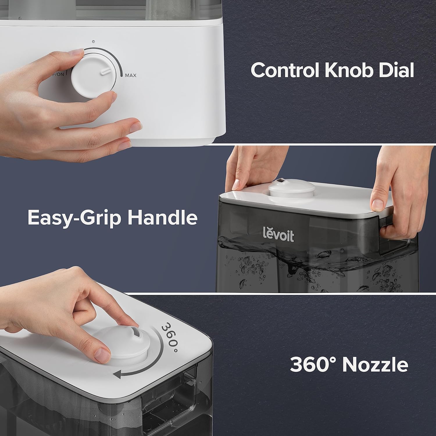 LEVOIT Humidifier for Bedroom Large Room, 6L Top Fill Cool Mist Humidifiers Plants, Baby, Lasts Up to 60h, Quiet Operation, Automatic Shut-Off, Grey