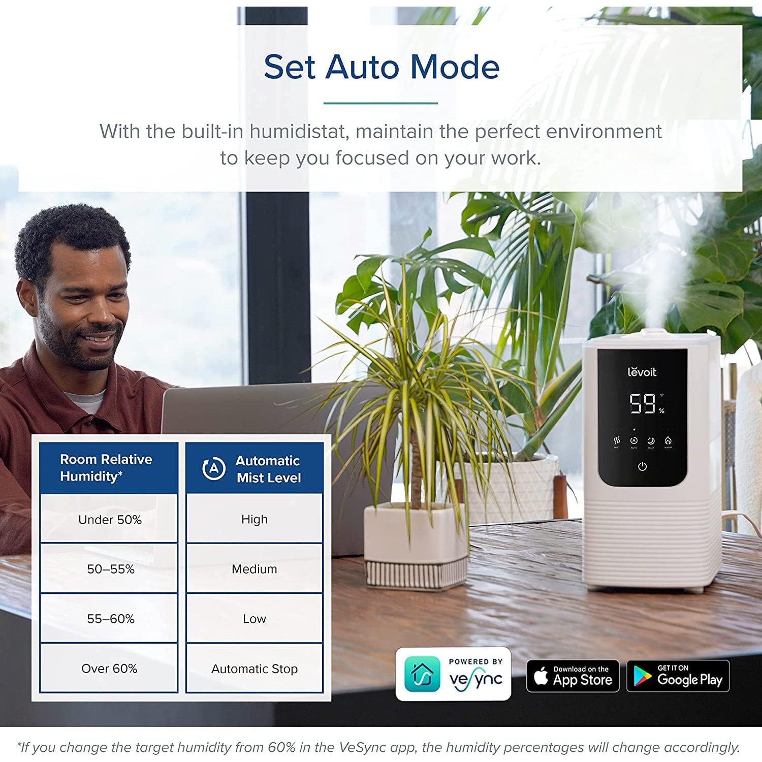 LEVOIT Humidifier for Bedroom Large Room, OasisMist Smart Cool and Warm Mist, Auto Customized Humidity, Ultrasonic Top Fill Oil Diffuser for Baby and