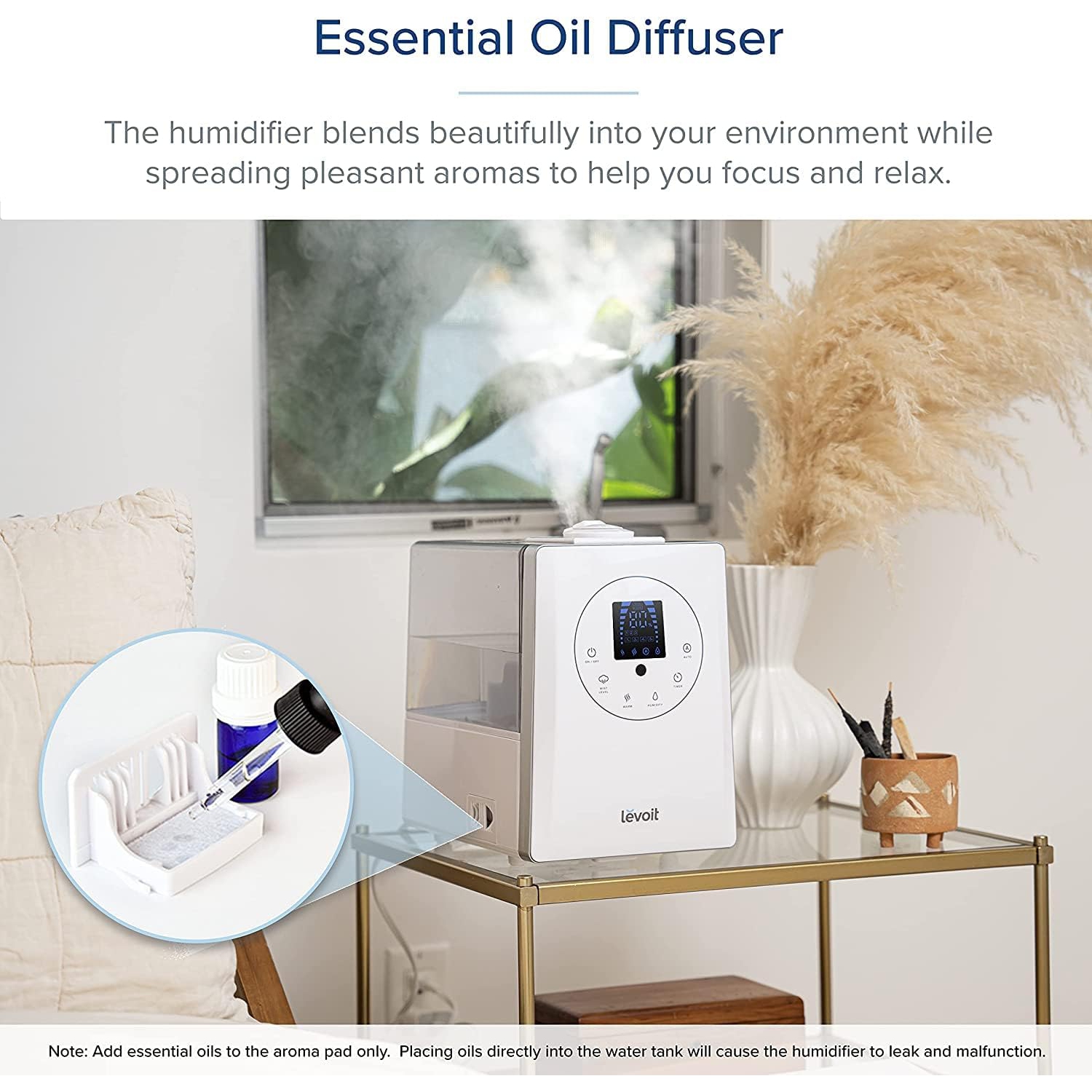 LEVOIT Humidifier for Bedroom, Warm and Cool Mist Humidifiers for Plants, Large Room, 6L Air Humidifier with Remote Control, Essential Oil Tray,
