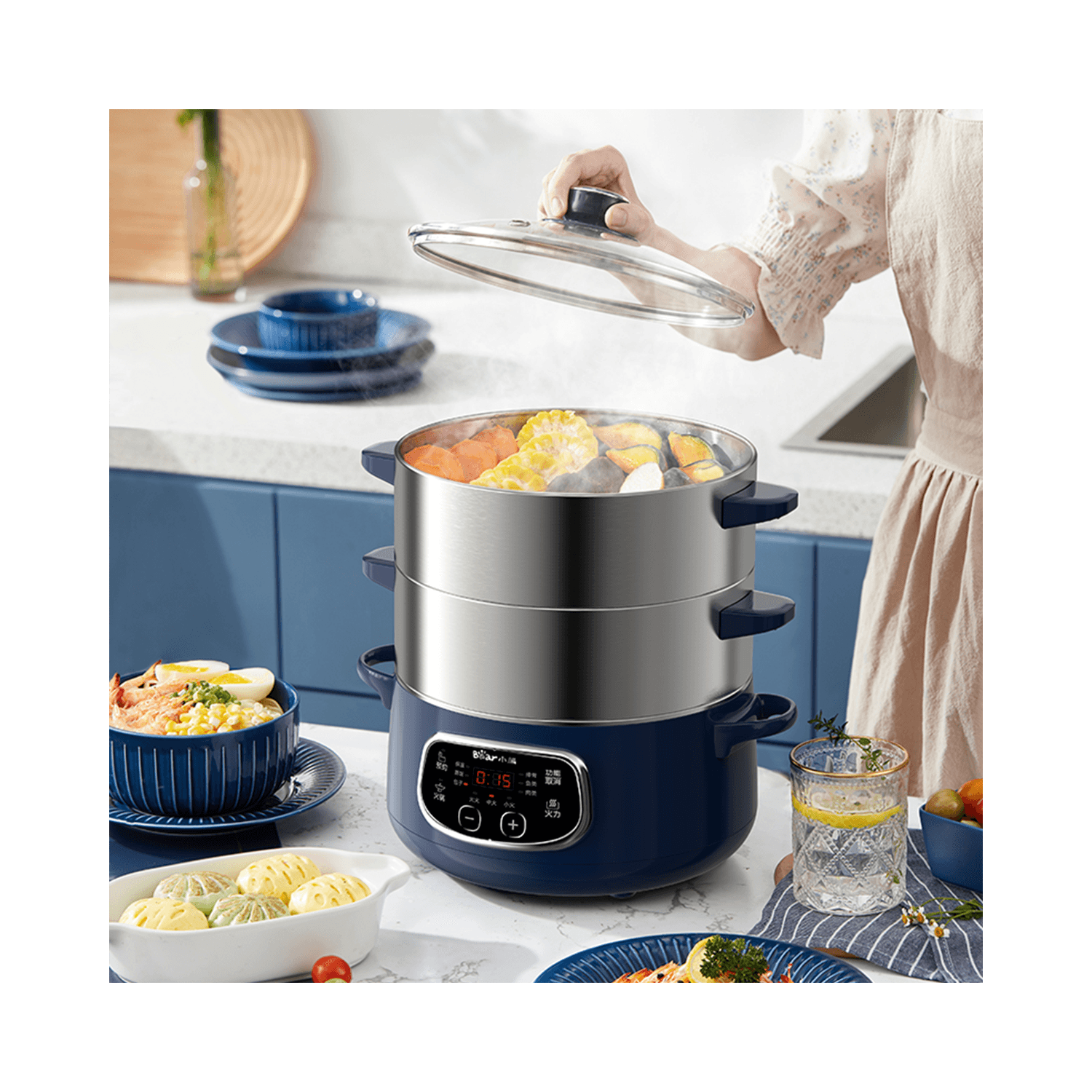 Bear 3-Tier Electric Food Steamer, Preset Timer, 24cm, 1.7L