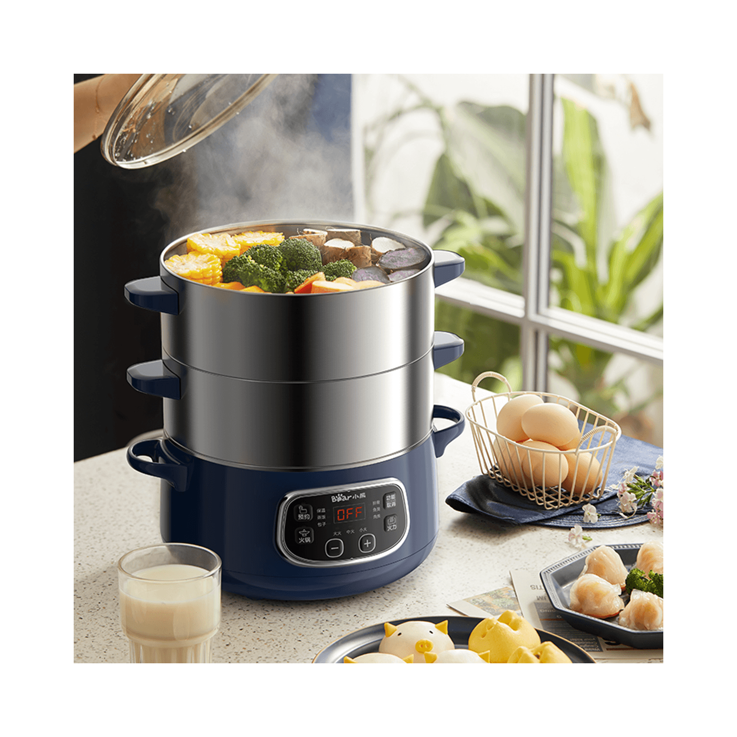 BEAR stainless steel electric steamer multi functional three layer steaming in one intelligent timed steam large capacity cooking pot 24cm Best Buy Canada