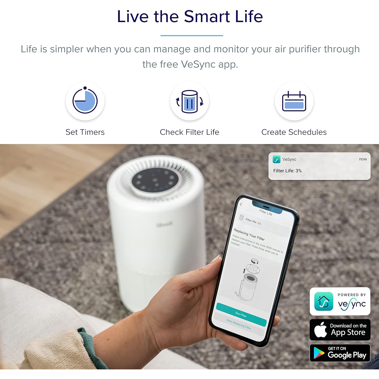 Purificateur d'air de Levoit pour chambre à coucher, Fonctionne avec Alexa, Purificateur d'air intelligent Wi-Fi Quiet pour allergies fumeurs animaux