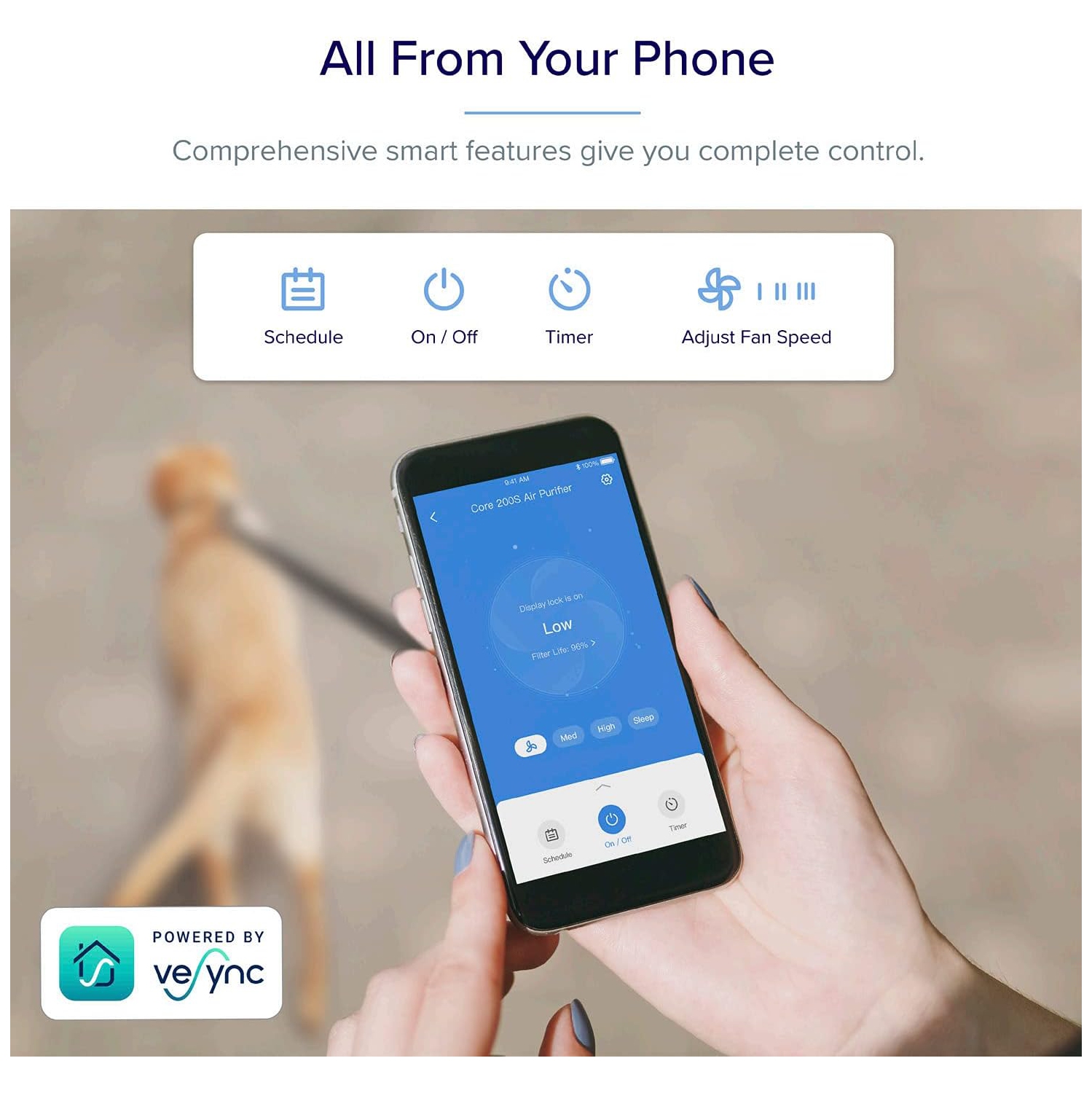 Purificateur d'air de Levoit pour chambre à coucher, Fonctionne avec Alexa, Purificateur d'air intelligent Wi-Fi Quiet pour allergies fumeurs animaux