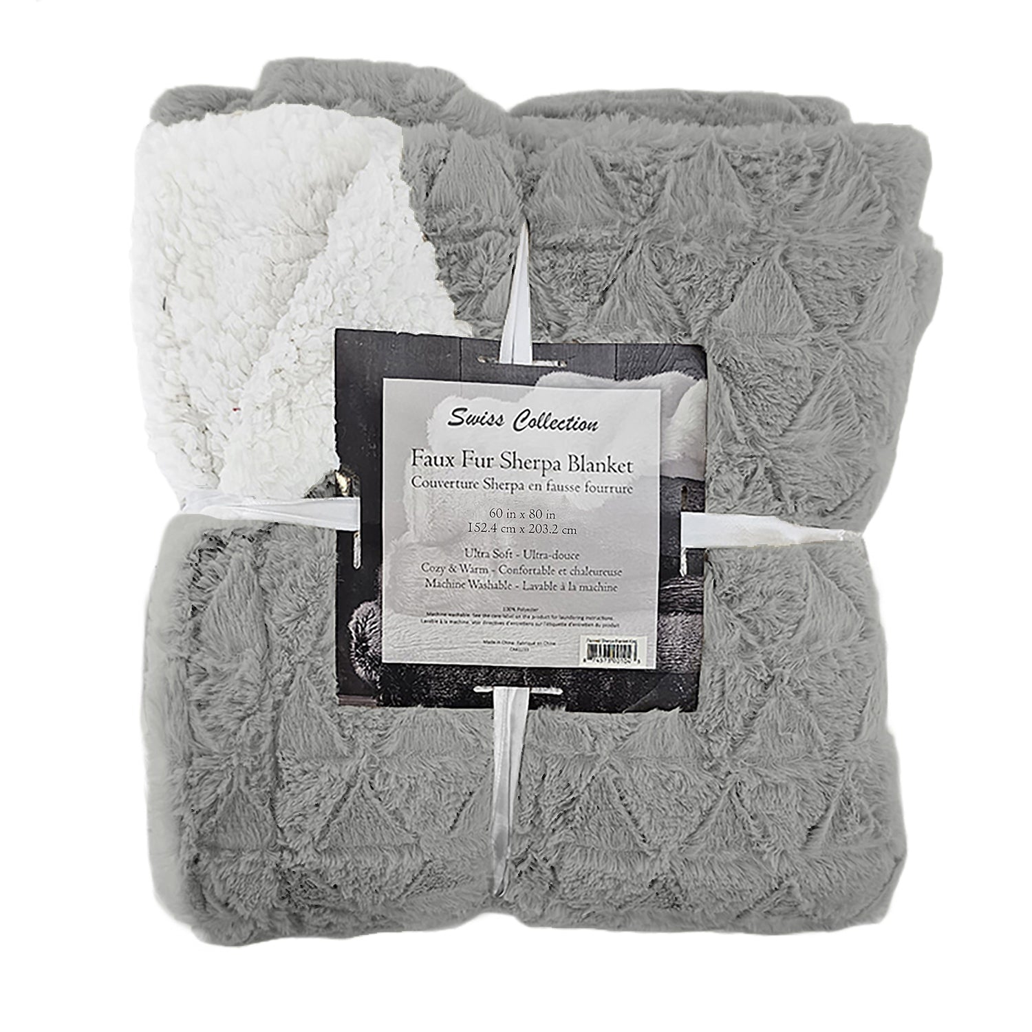 Cotton House - Ultra-Soft Faux Fur Sherpa Blanket, Twin Size, Light Grey