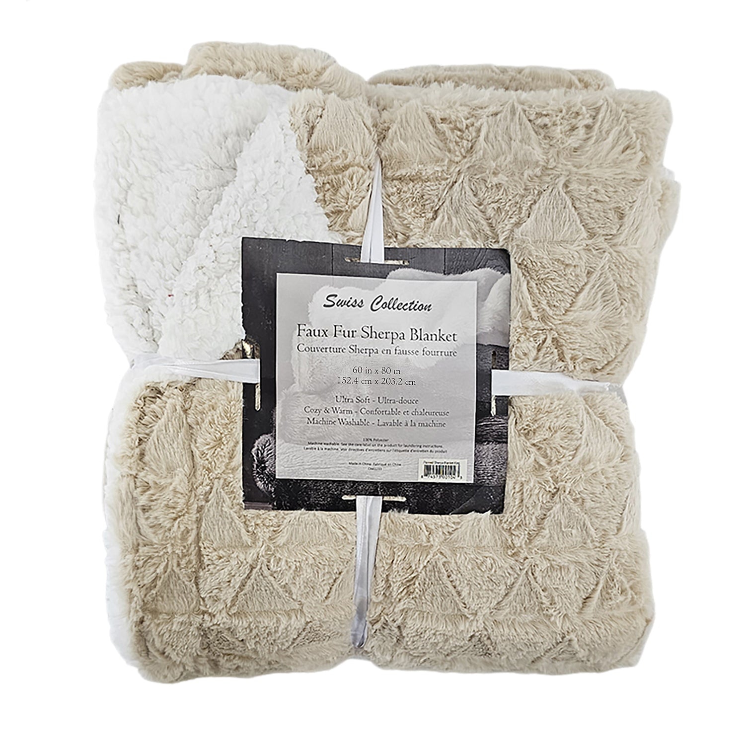 Cotton House - Ultra-Soft Faux Fur Sherpa Blanket, Twin Size, Beige