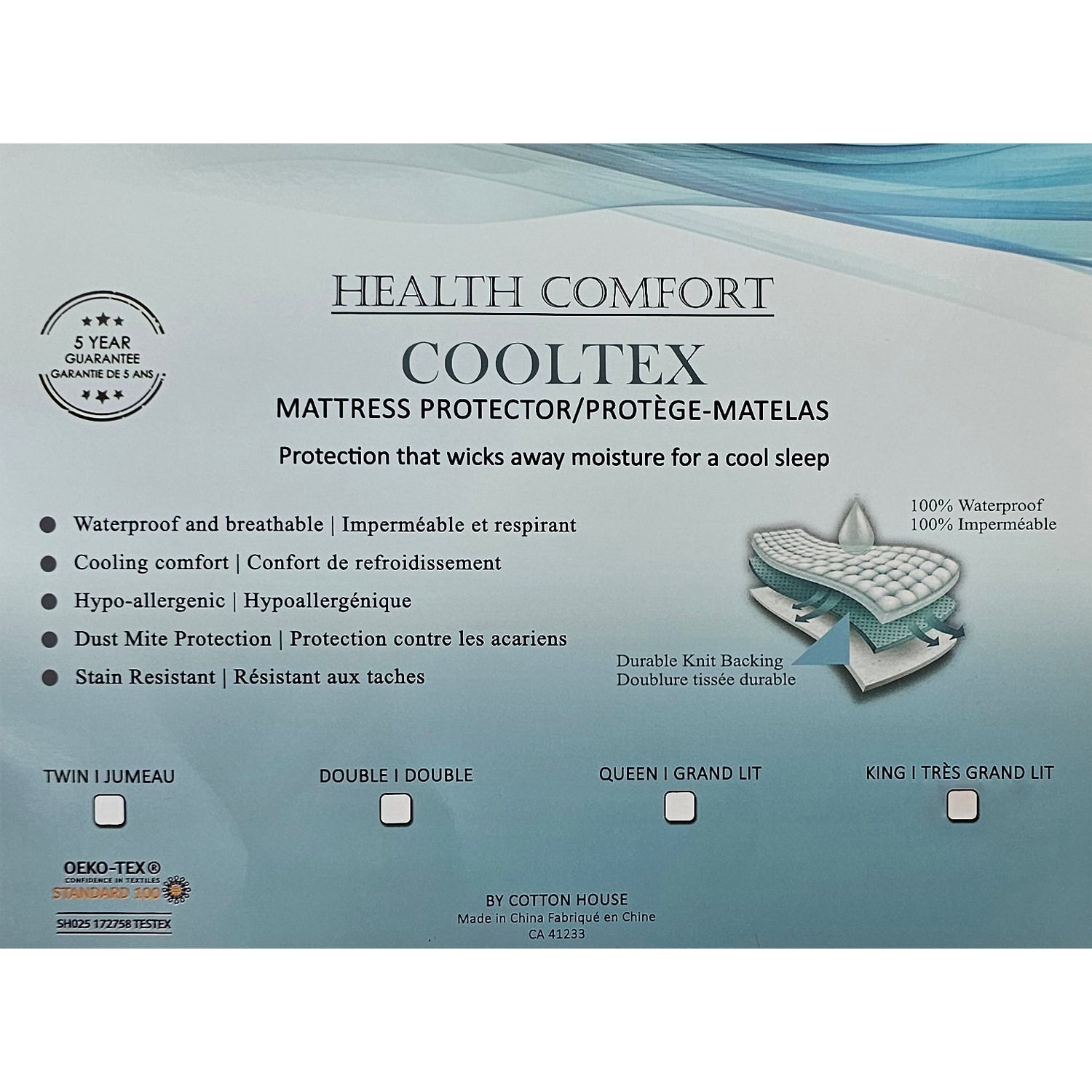 Cotton House - CoolTex Mattress Protector, 100% Waterproof, Hypoallergenic, Double Size