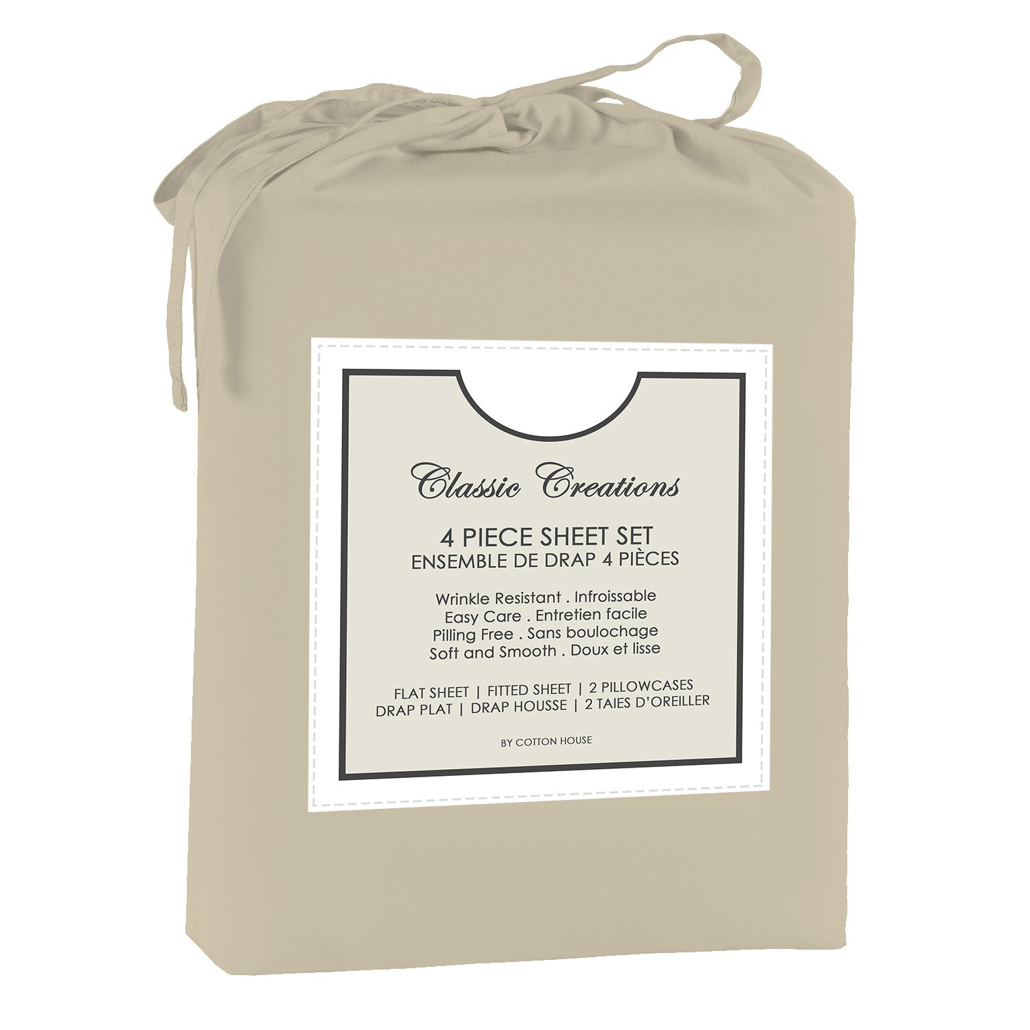 Cotton House - Wrinkle-Free Microfiber Sheet Set, King Size, Beige