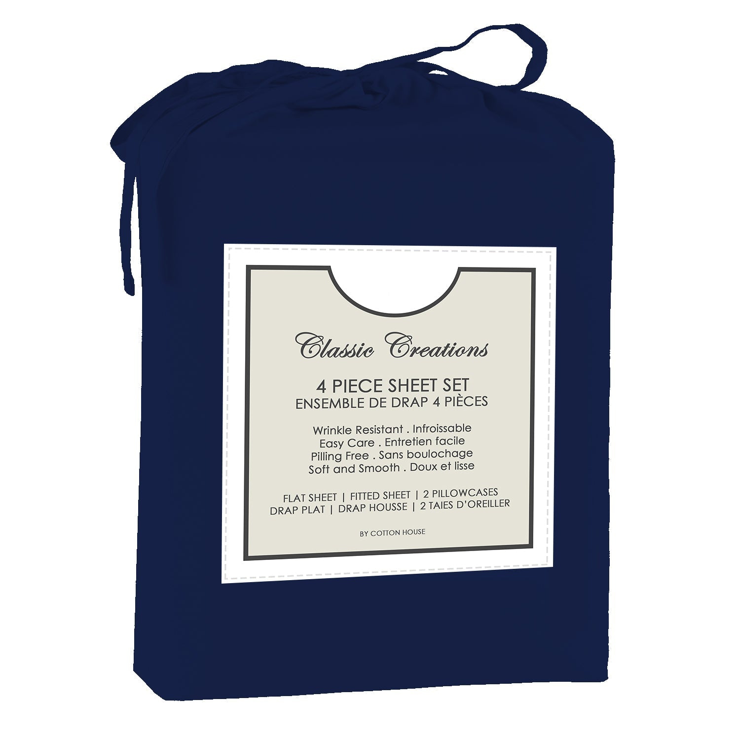 Cotton House - Wrinkle-Free Microfiber Sheet Set, Queen Size, Dark Blue