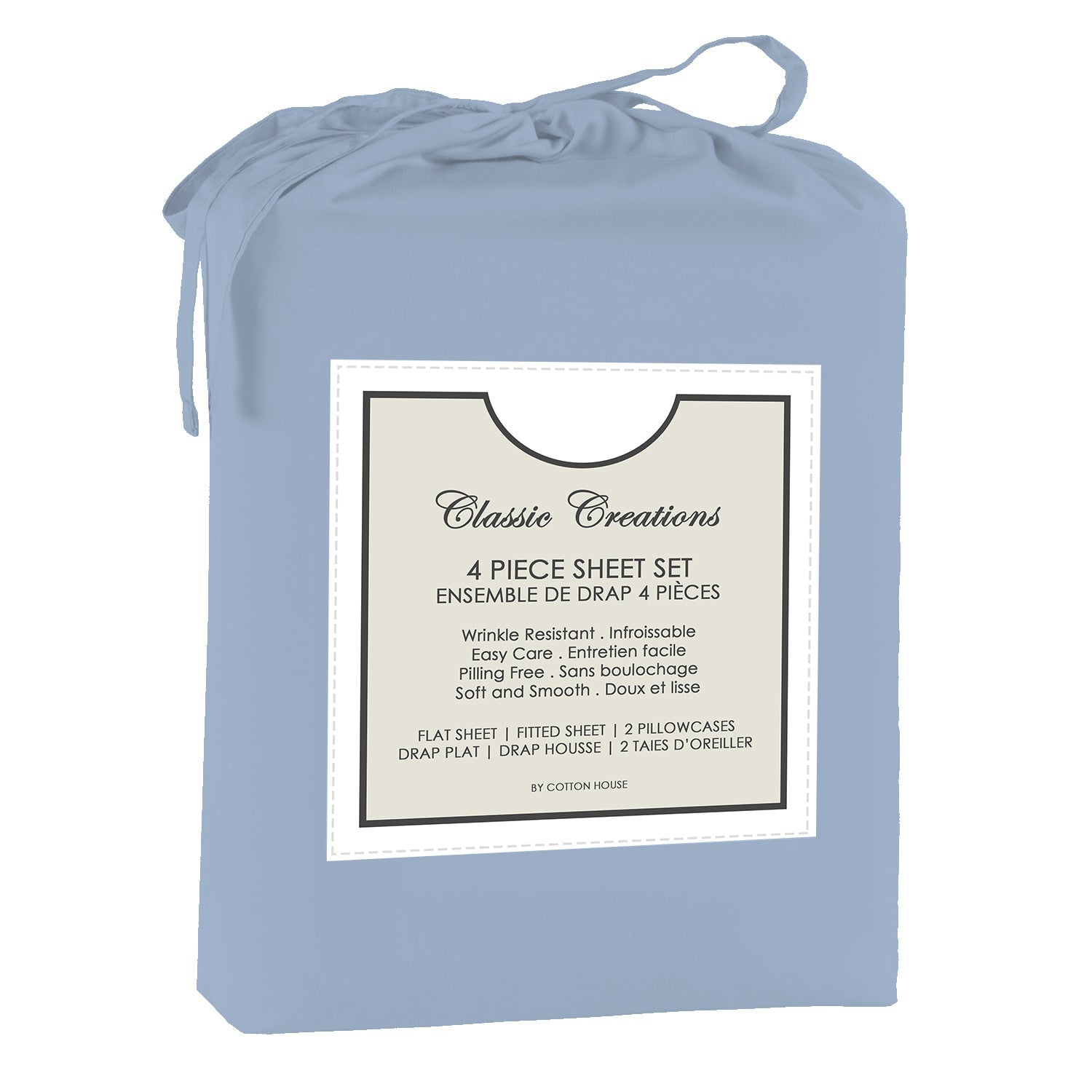 Cotton House - Wrinkle-Free Microfiber Sheet Set, Double Size, Light Blue