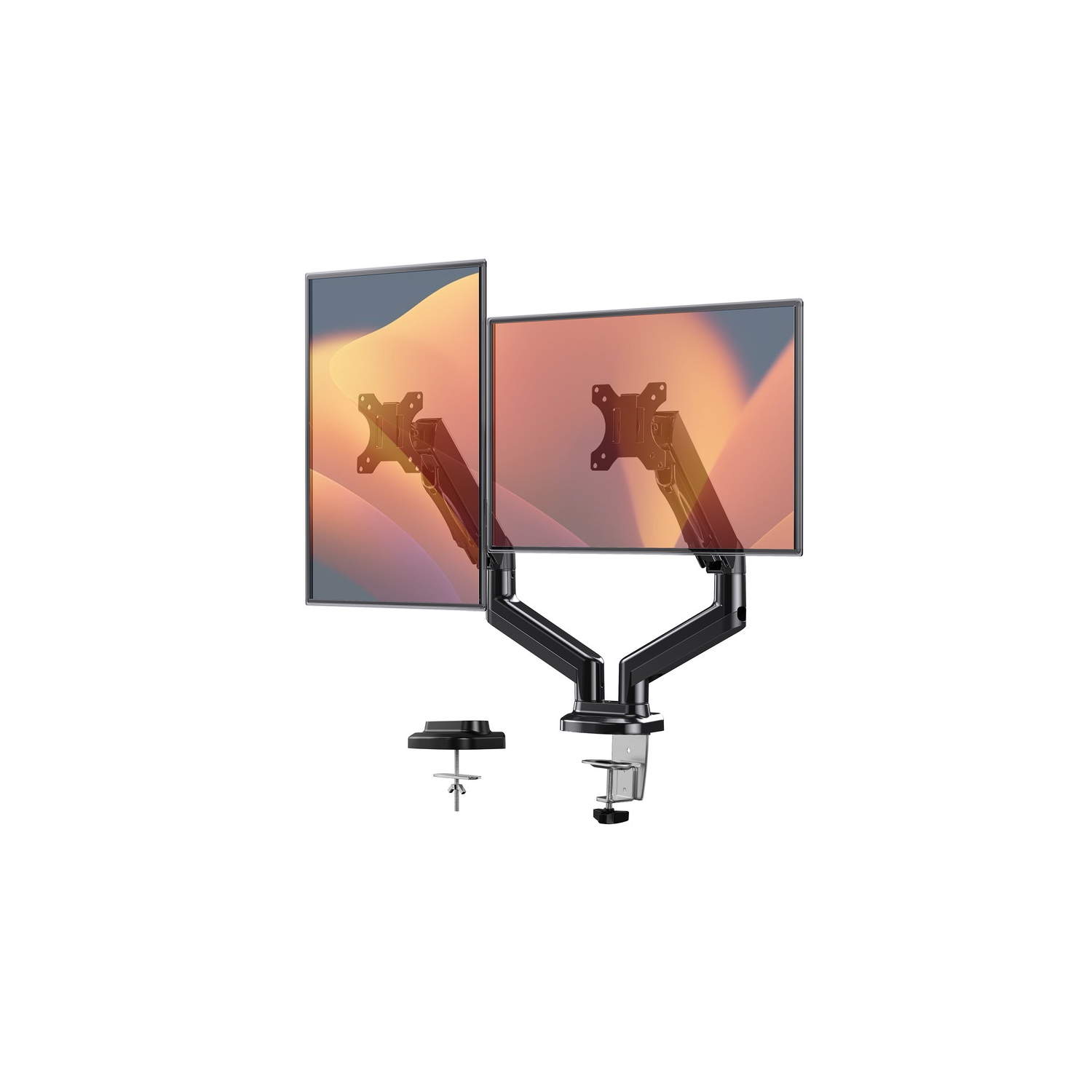 HUANUO Full Motion Monitor Mount Fits 2, 13"-27" Monitors with Gas Spring Arms For Effortless Adjustments.