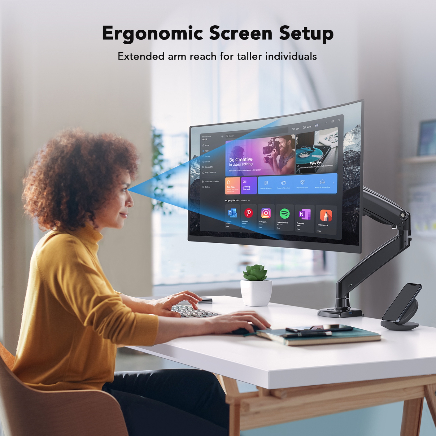 HUANUO Premium Gas Spring Monitor Arm, With Full Motion Adjustability Desk Mount Fits 22-35 Inch Screens