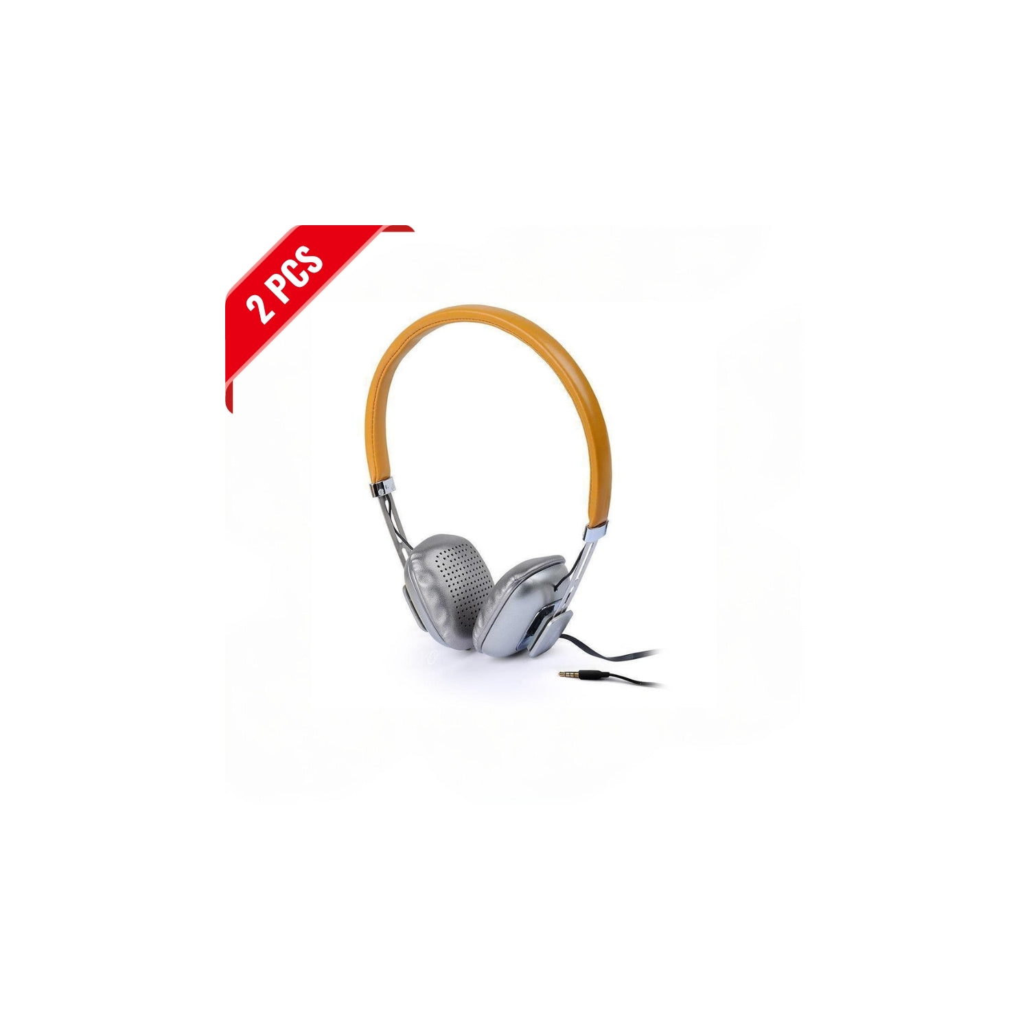 [2 Pack] Stereo Headphone Steel With Mic Yellow/Silver