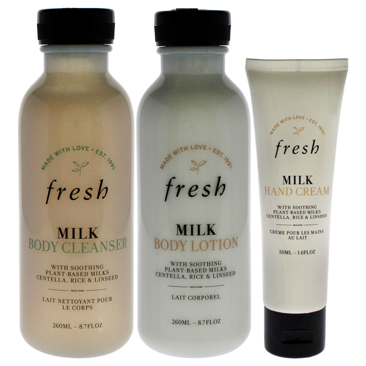 Heat to Toe Nourishing Trio by Fresh for Women - 3 Pc 8.7oz Body Cleanser - Milk, 8.7oz Body Lotion - Milk, 1.6oz Hand Cream - Milk