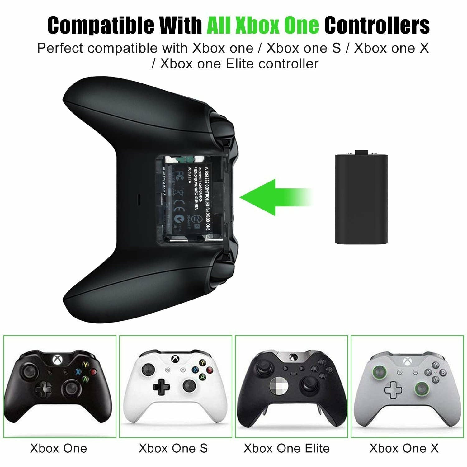 Battery Pack for Xbox One , 2PCS x 1200 mAh Elite Rechargeable Battery