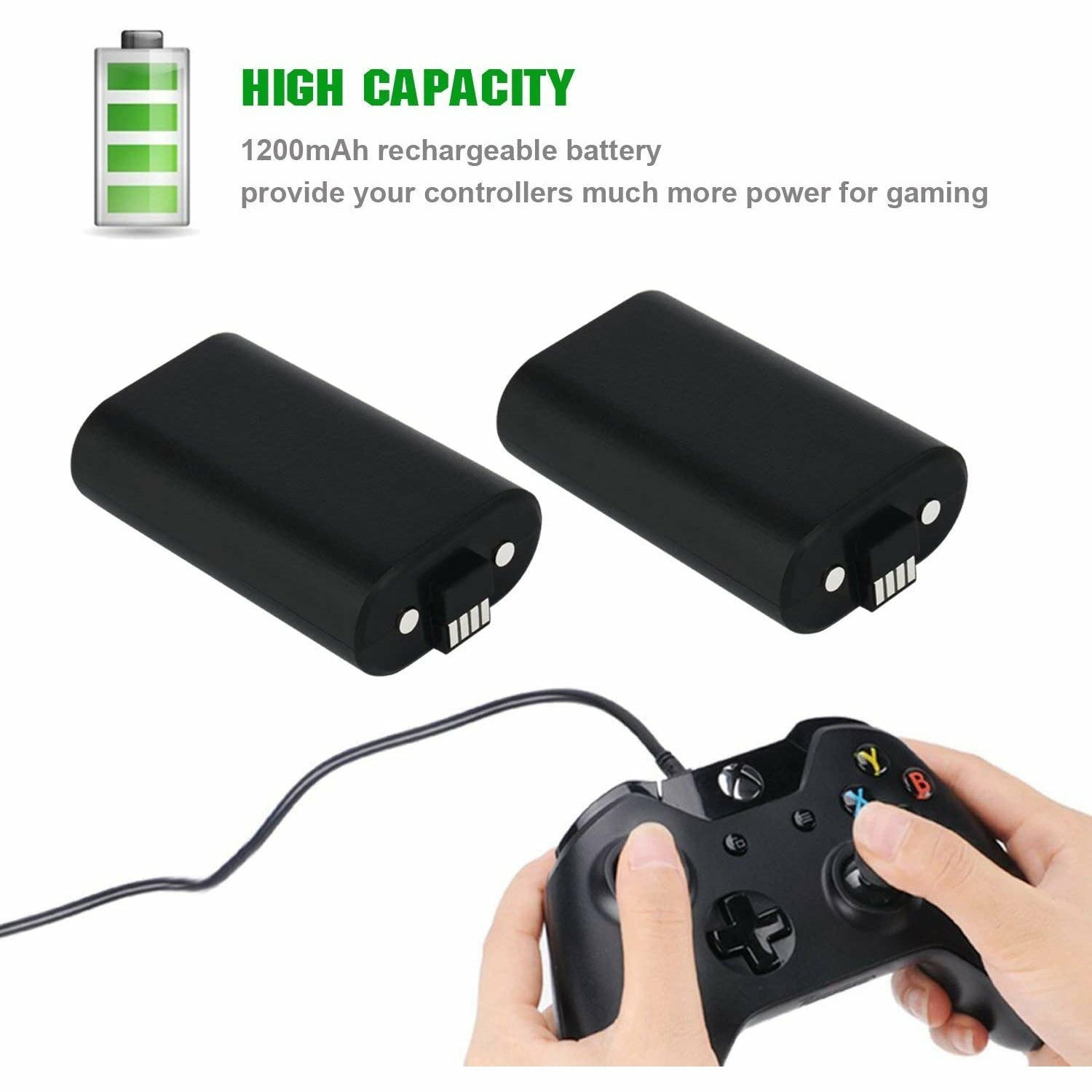 Battery Pack for Xbox One , 2PCS x 1200 mAh Elite Rechargeable Battery