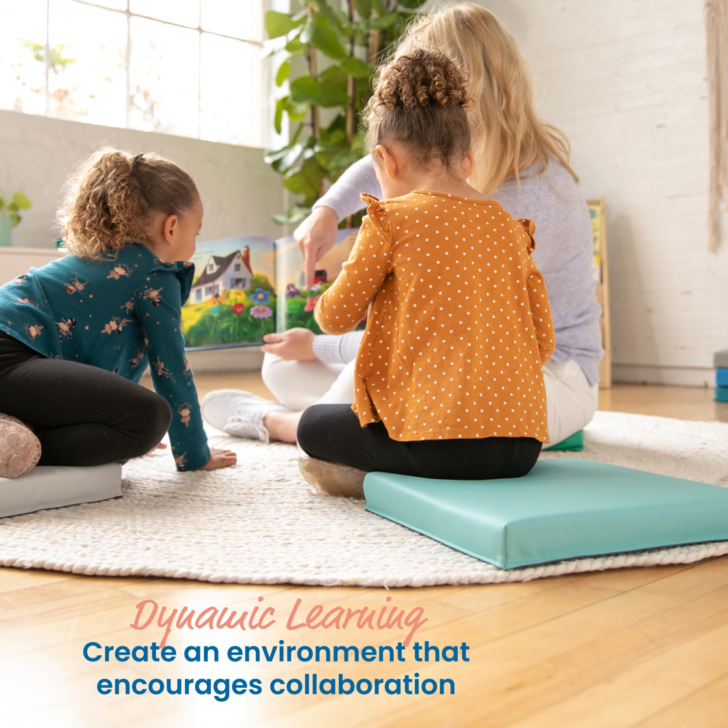 Coussins de plancher carrés avec poignées, siège flexible pour salle de classe, 6 pièces