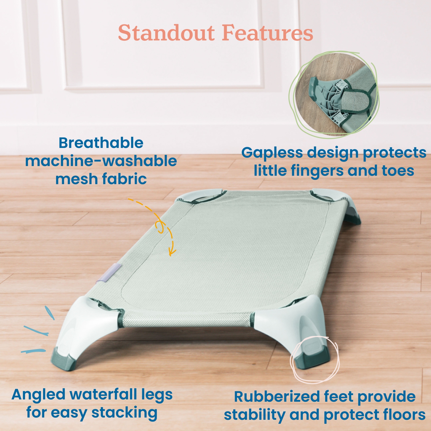 Stackable Cozy Cot with Blanket and Pillow Storage, Ready to Assemble, 6-Pack - Sage Green