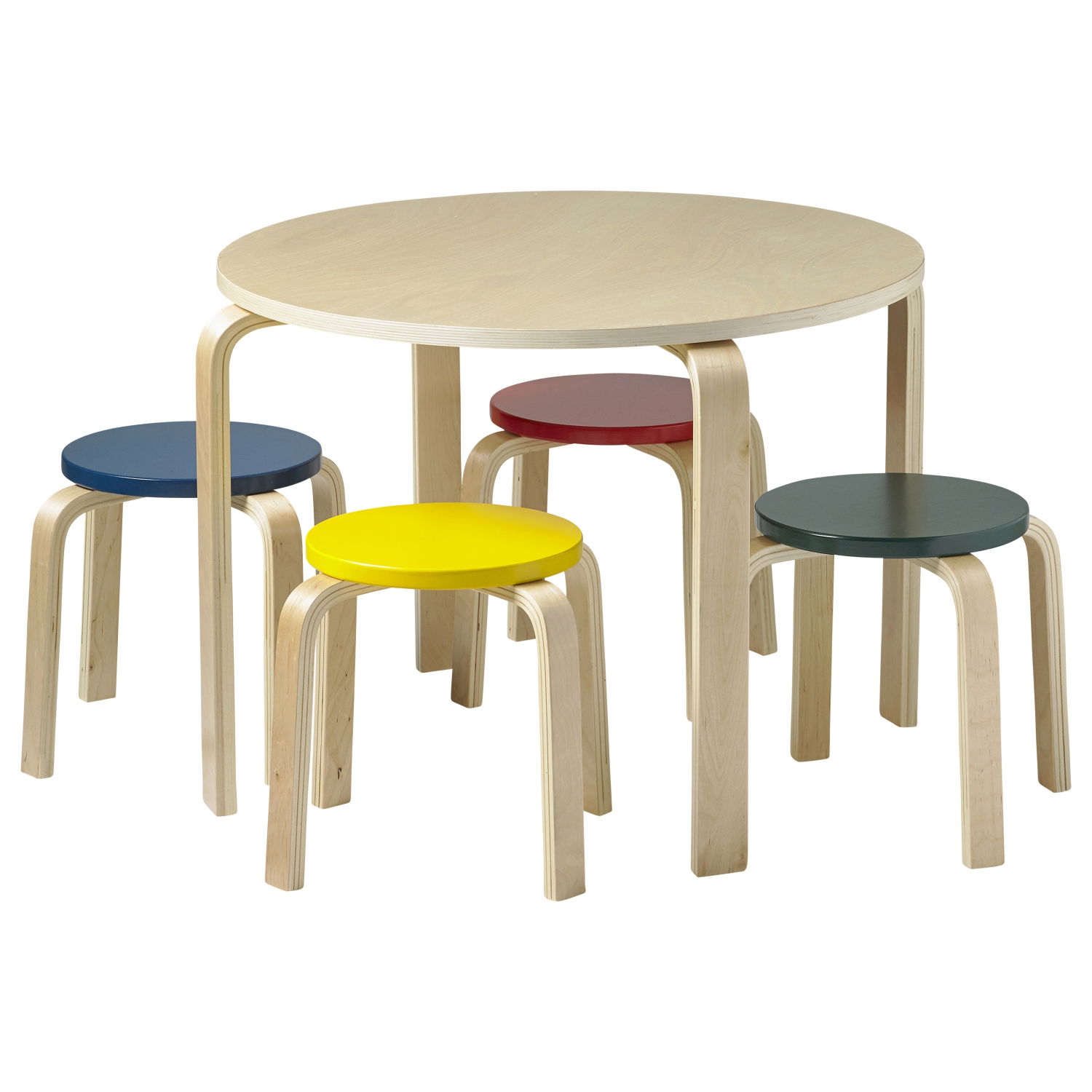 Ensemble table ronde en bois cintré et tabouret, mobilier pour enfants, 5 pièces