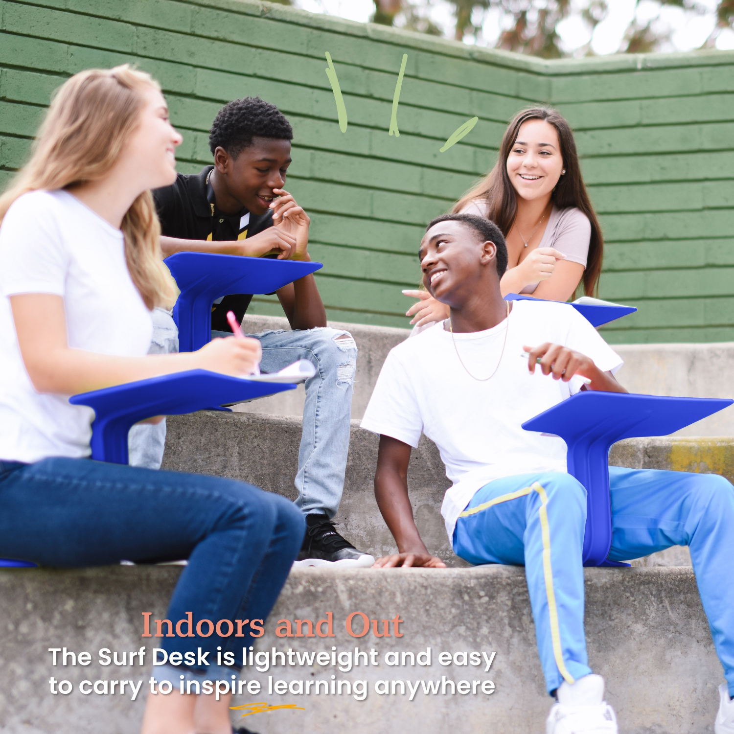 The Surf – Bureau portatif pour ordinateur portatif, bureau de plancher pour enfants, table de travail une pièce, siège flexible, paq./10