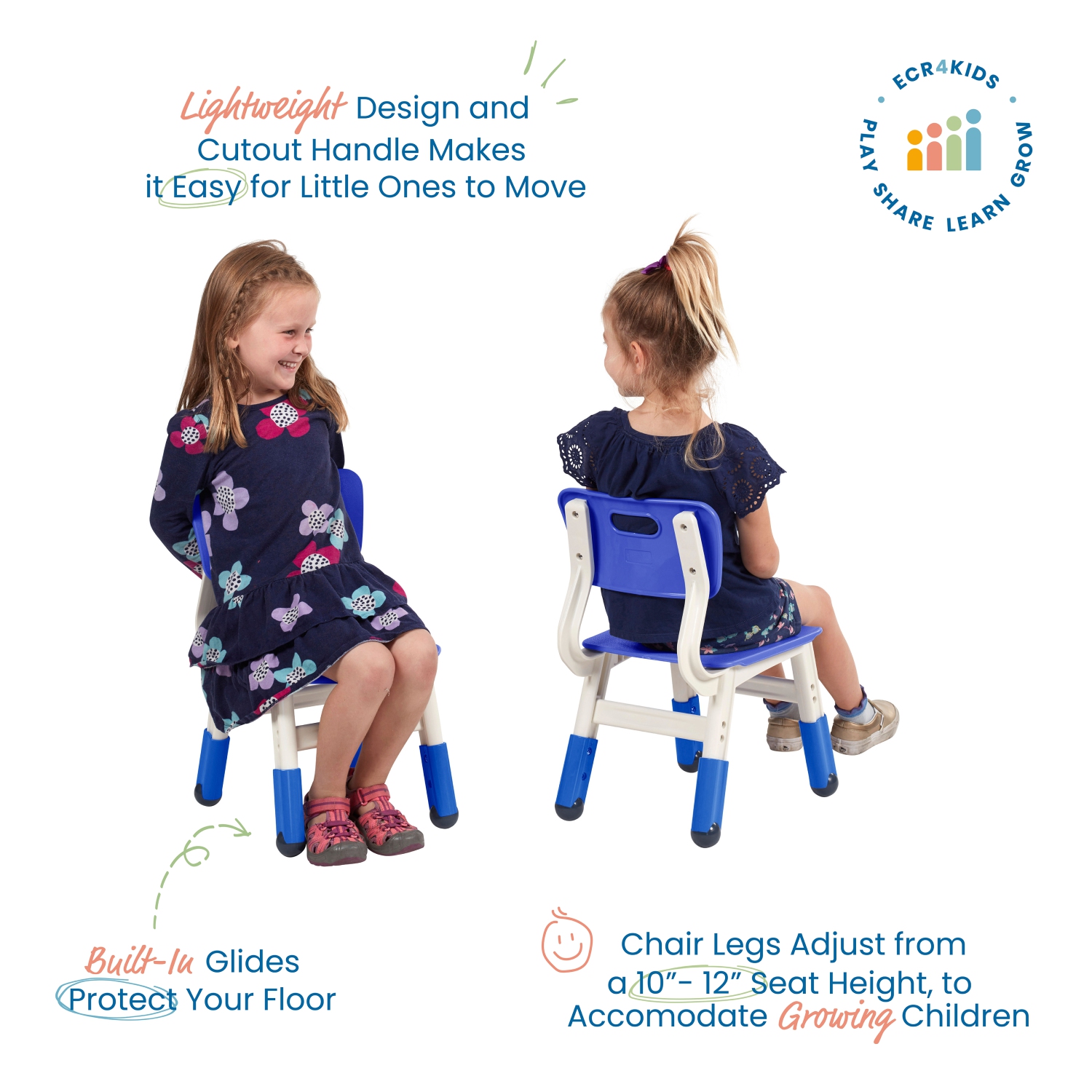 Adjustable Height Plastic Classroom Chairs, 2-Pack